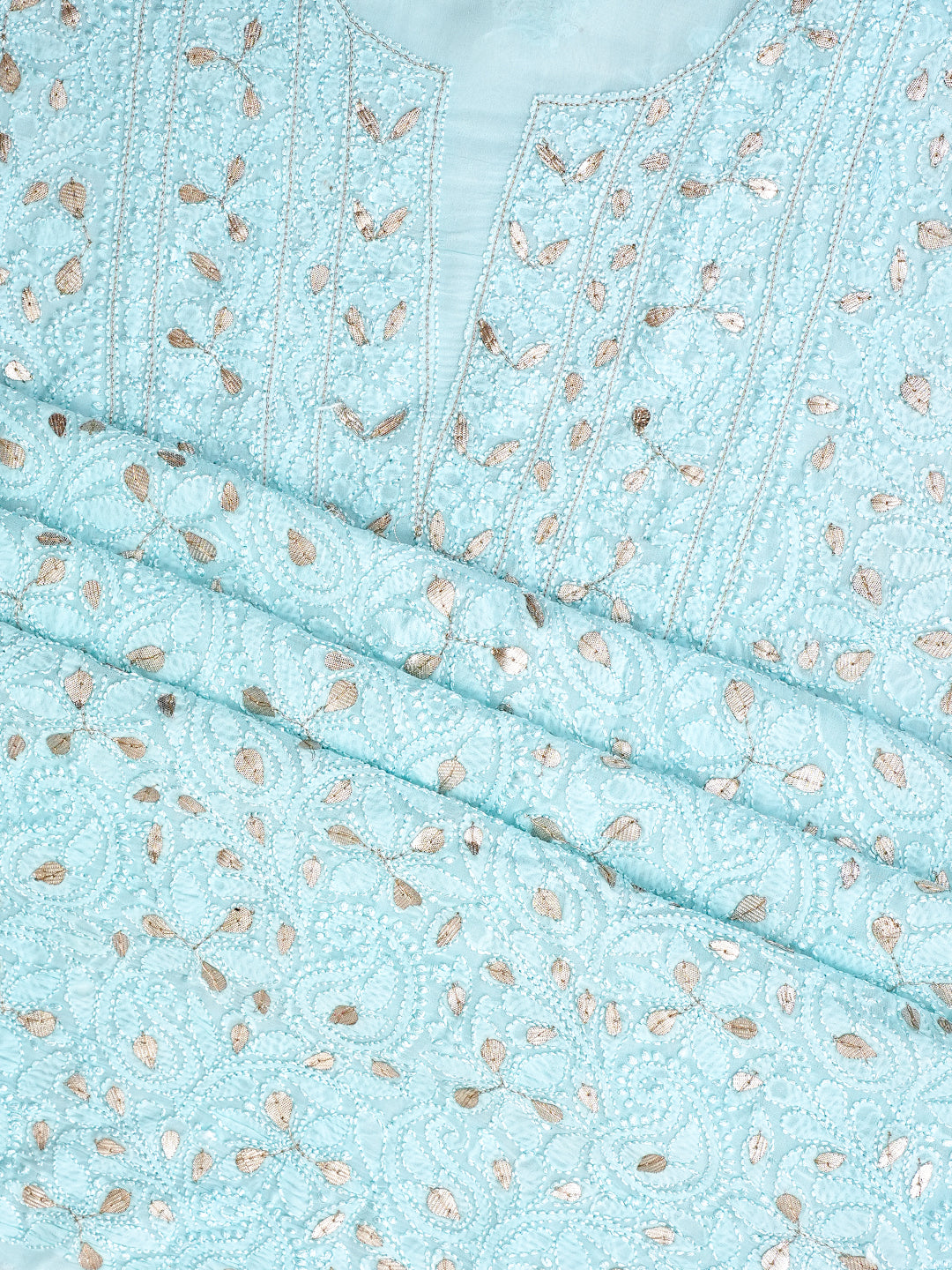 Ada Hand Embroidered Sky Blue Viscose Georgette Lucknowi Chikankari Unstitched Kurta Dupatta Set With Gota Patti Work 01A984157