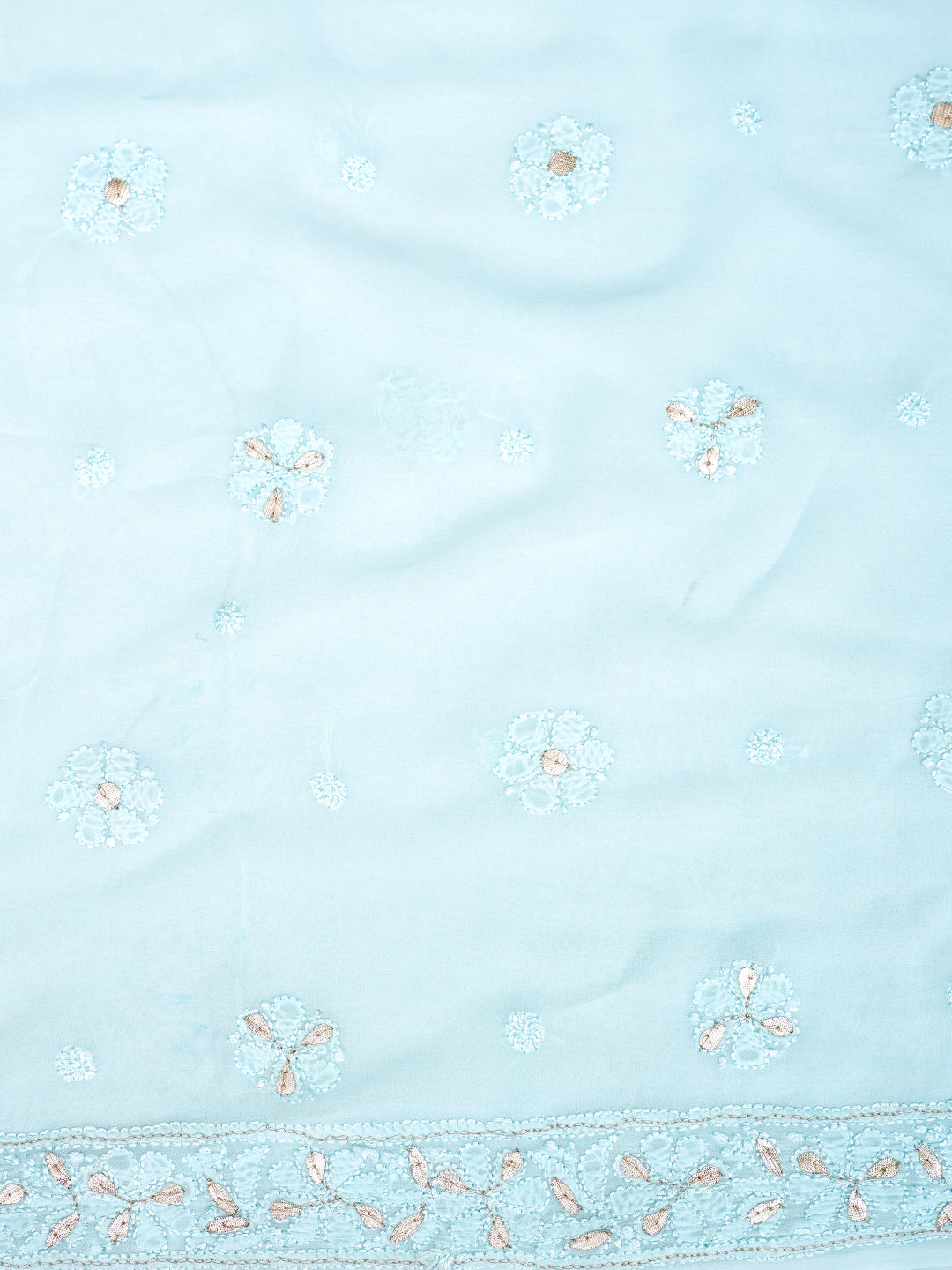 Ada Hand Embroidered Sky Blue Viscose Georgette Lucknowi Chikankari Unstitched Kurta Dupatta Set With Gota Patti Work 01A984157