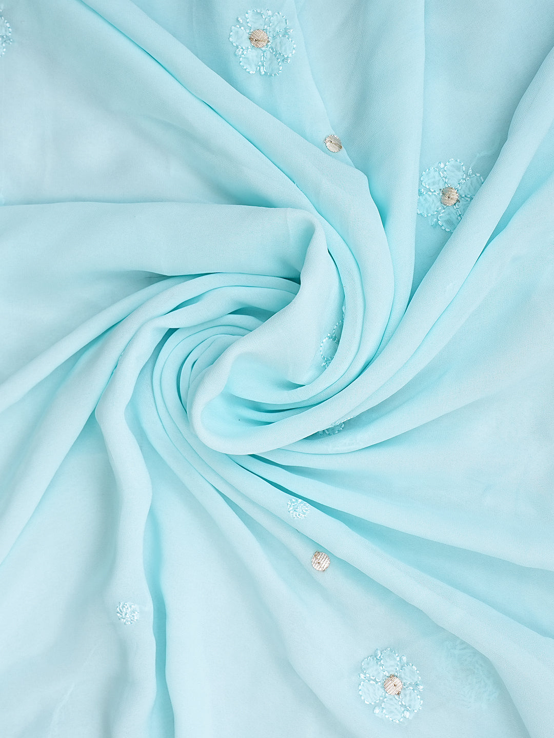 Ada Hand Embroidered Sky Blue Viscose Georgette Lucknowi Chikankari Unstitched Kurta Dupatta Set With Gota Patti Work 01A984157