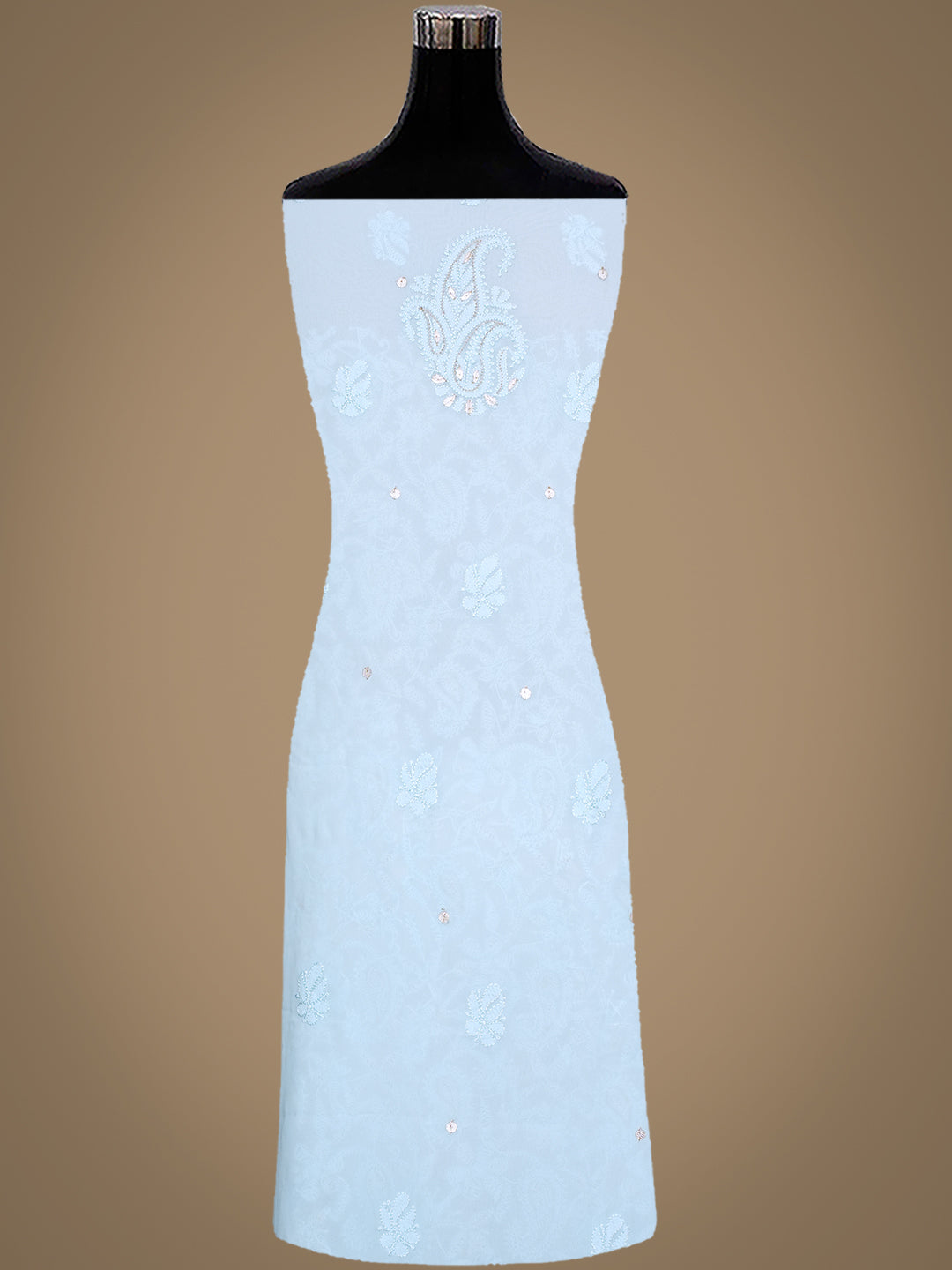 Ada Hand Embroidered Sky Blue Viscose Georgette Lucknowi Chikankari Unstitched Kurta Dupatta With Gota Patti Work 01A984169