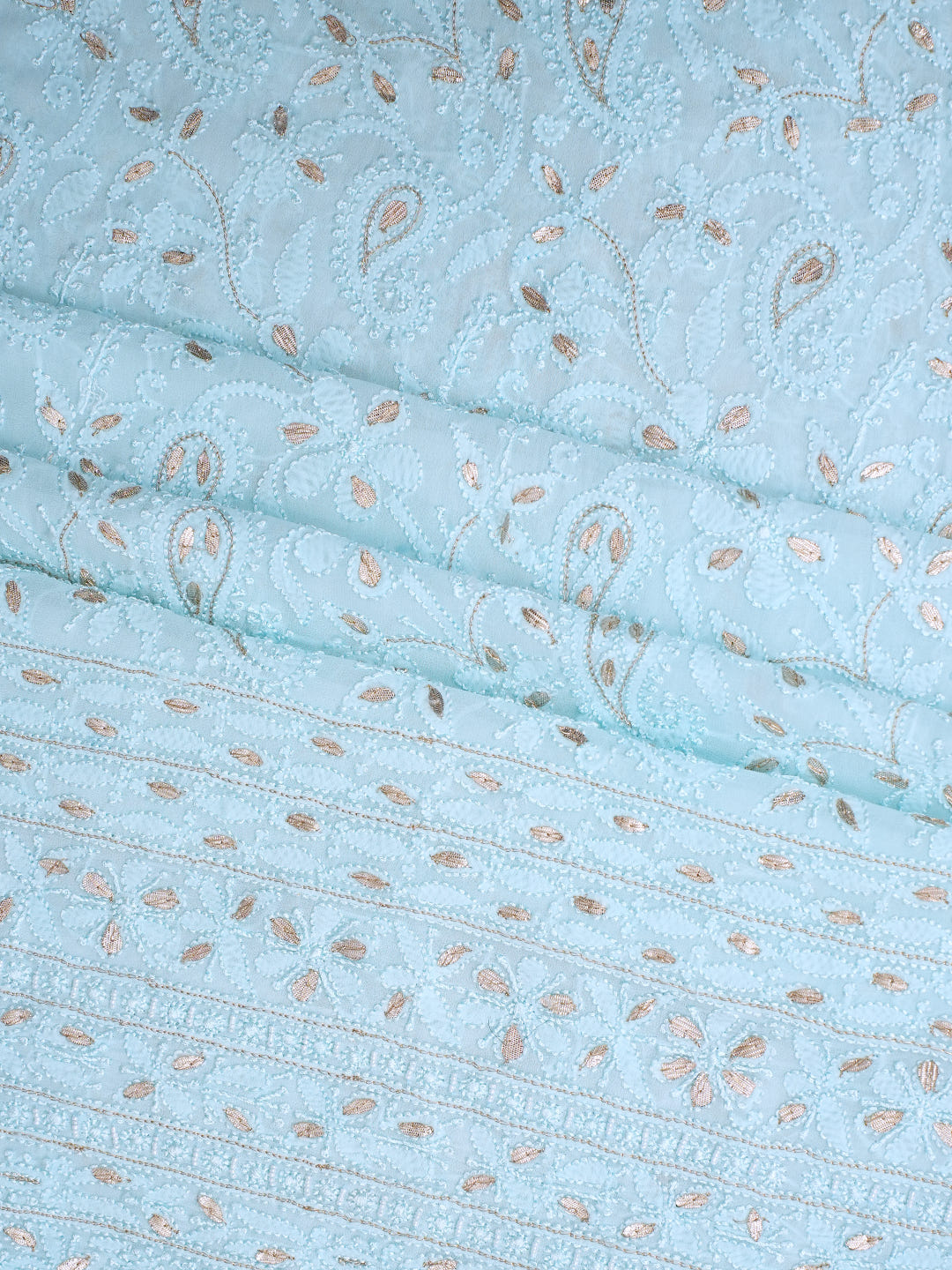 Ada Hand Embroidered Sky Blue Viscose Georgette Lucknowi Chikankari Unstitched Kurta Dupatta Set With Gota Patti Work 01A984169