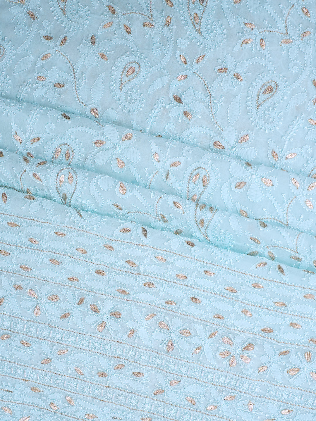 Ada Hand Embroidered Sky Blue Viscose Georgette Lucknowi Chikankari Unstitched Kurta Dupatta With Gota Patti Work 01A984169