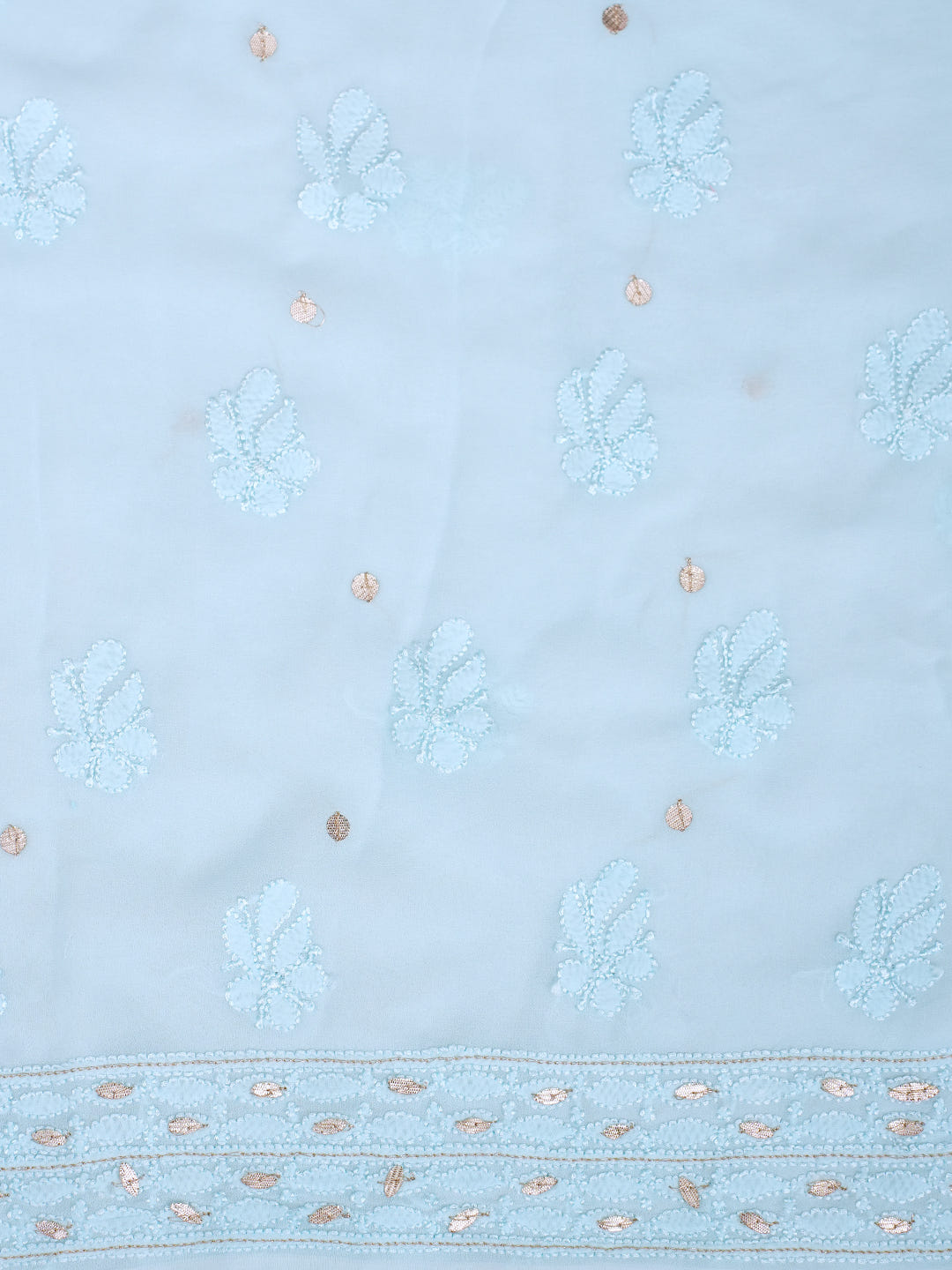Ada Hand Embroidered Sky Blue Viscose Georgette Lucknowi Chikankari Unstitched Kurta Dupatta Set With Gota Patti Work 01A984169