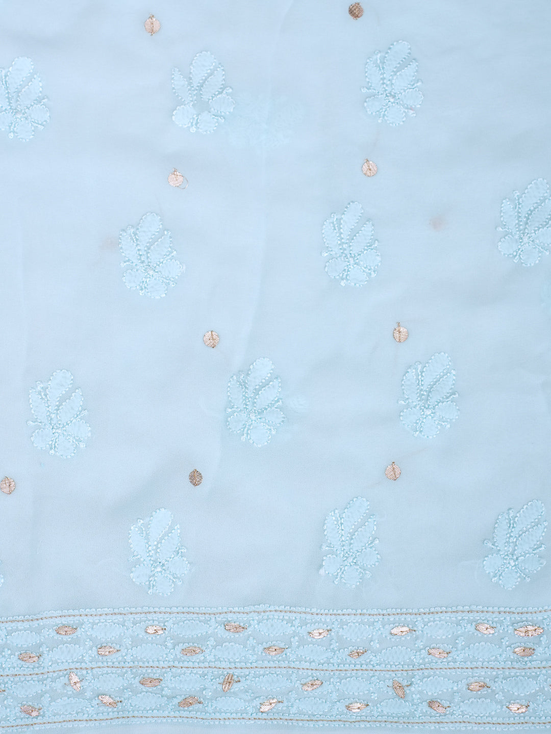 Ada Hand Embroidered Sky Blue Viscose Georgette Lucknowi Chikankari Unstitched Kurta Dupatta With Gota Patti Work 01A984169