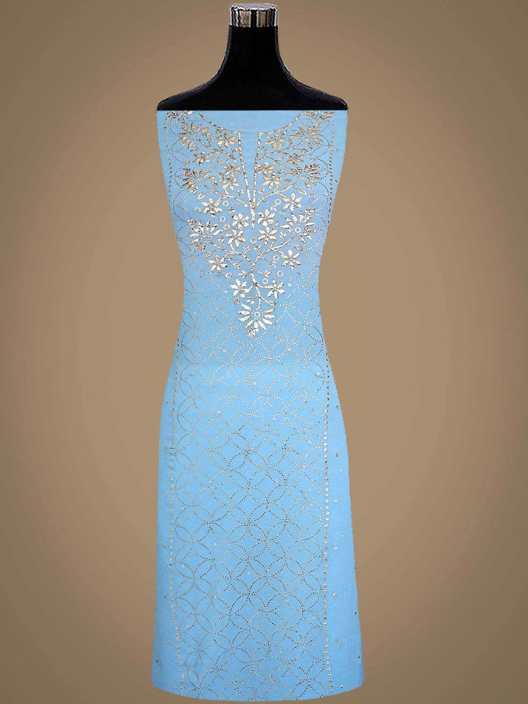 Ada Hand Embroidered Sky Reflection Blue Viscose Georgette Unstitched Kurta Dupatta With Muqaish/Mukaish Work 01A923203