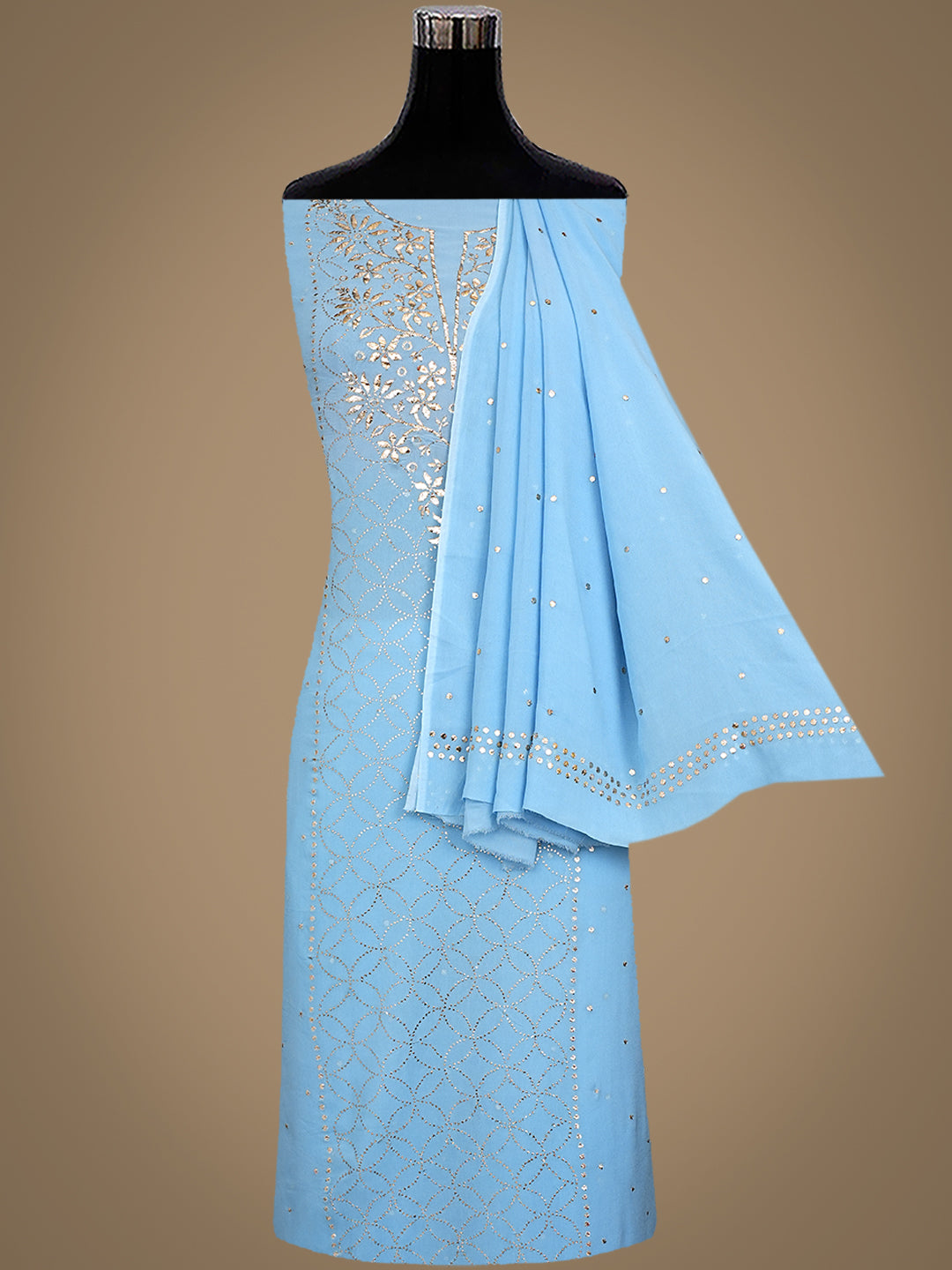 Ada Hand Embroidered Sky Reflection Blue Viscose Georgette Unstitched Kurta Dupatta With Muqaish/Mukaish Work 01A923203