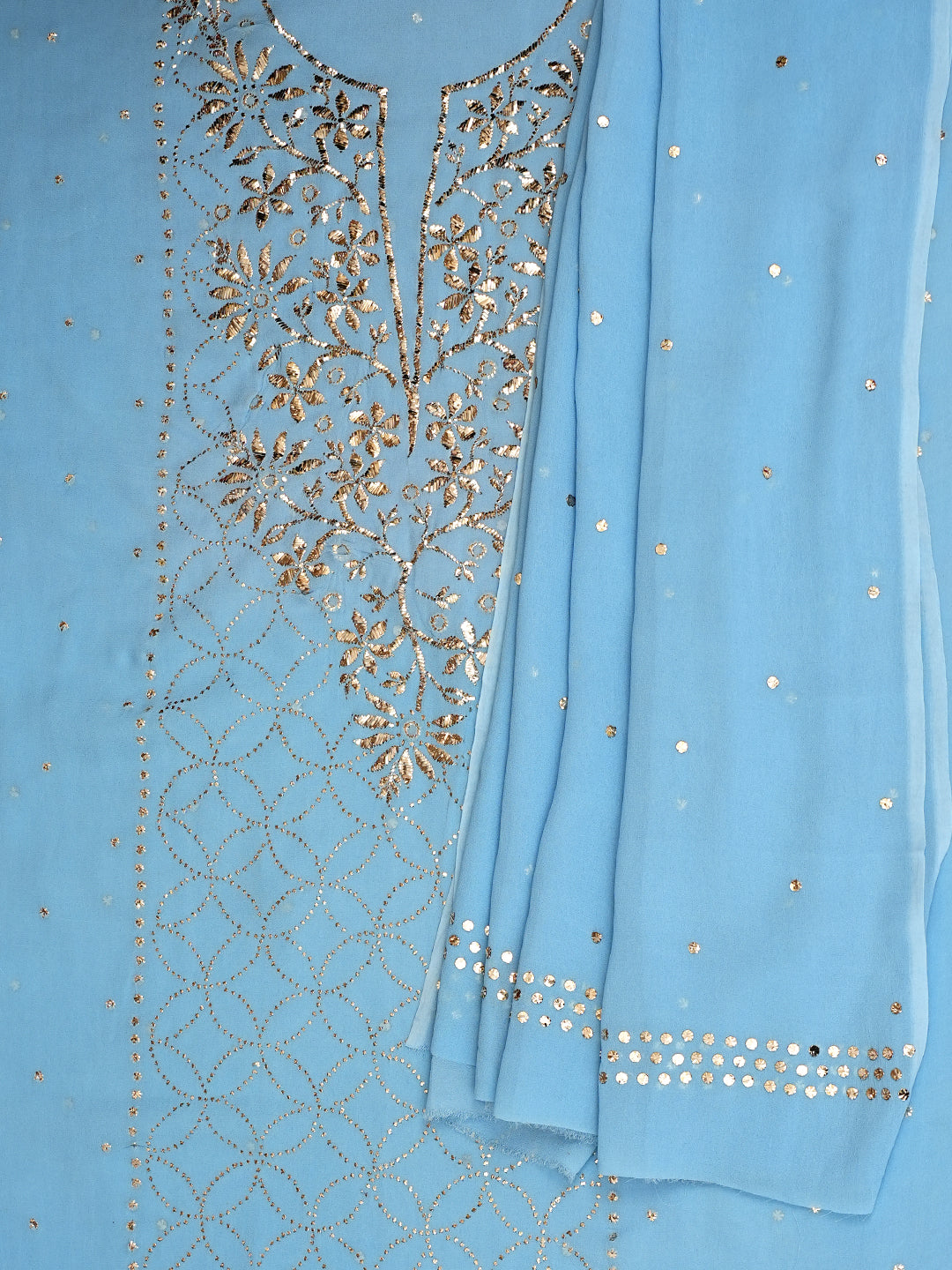Ada Hand Embroidered Sky Reflection Blue Viscose Georgette Unstitched Kurta Dupatta With Muqaish/Mukaish Work 01A923203