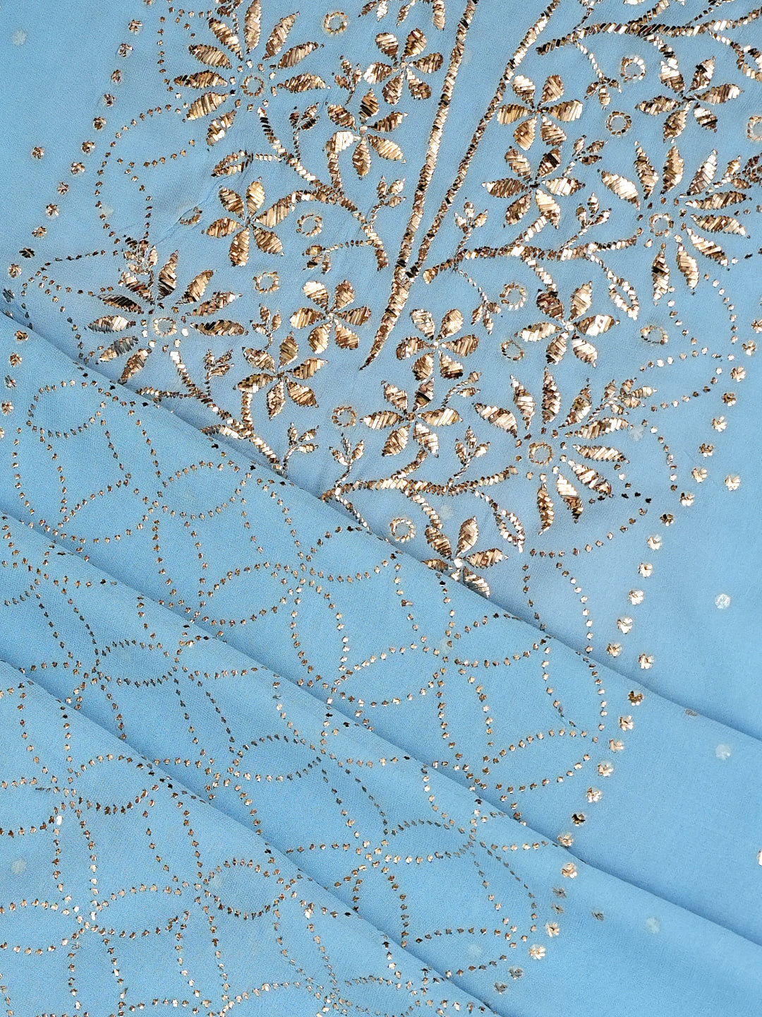 Ada Hand Embroidered Sky Reflection Blue Viscose Georgette Unstitched Kurta Dupatta With Muqaish/Mukaish Work 01A923203