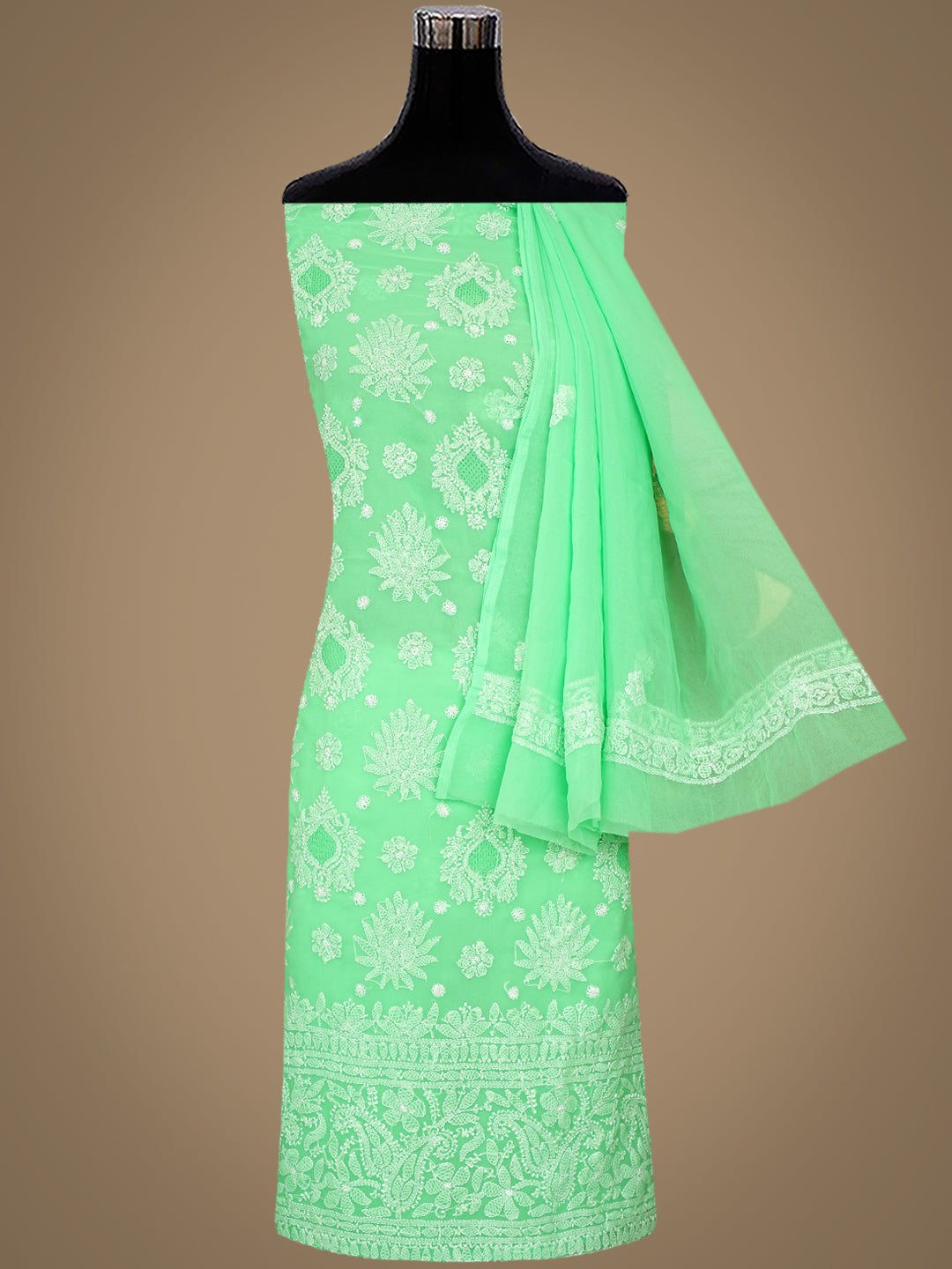Ada Hand Embroidered Spring Green Georgette Lucknowi Chikankari Unstitched Suit Piece 01A1000770