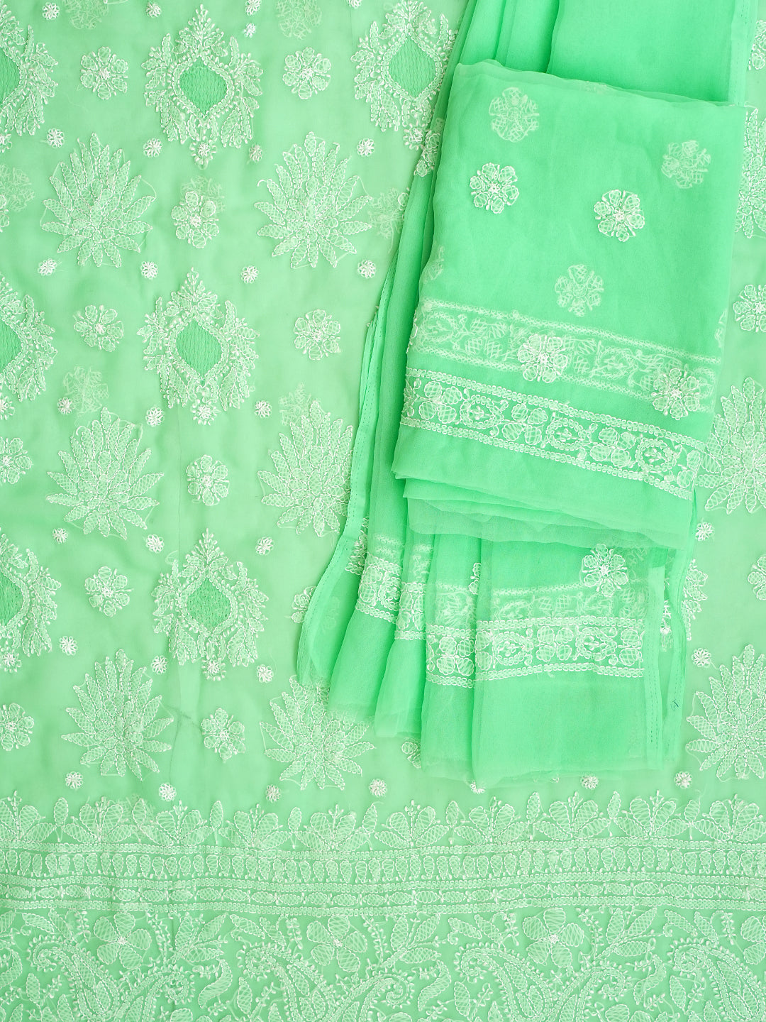 Ada Hand Embroidered Spring Green Georgette Lucknowi Chikankari Unstitched Suit Piece 01A1000770