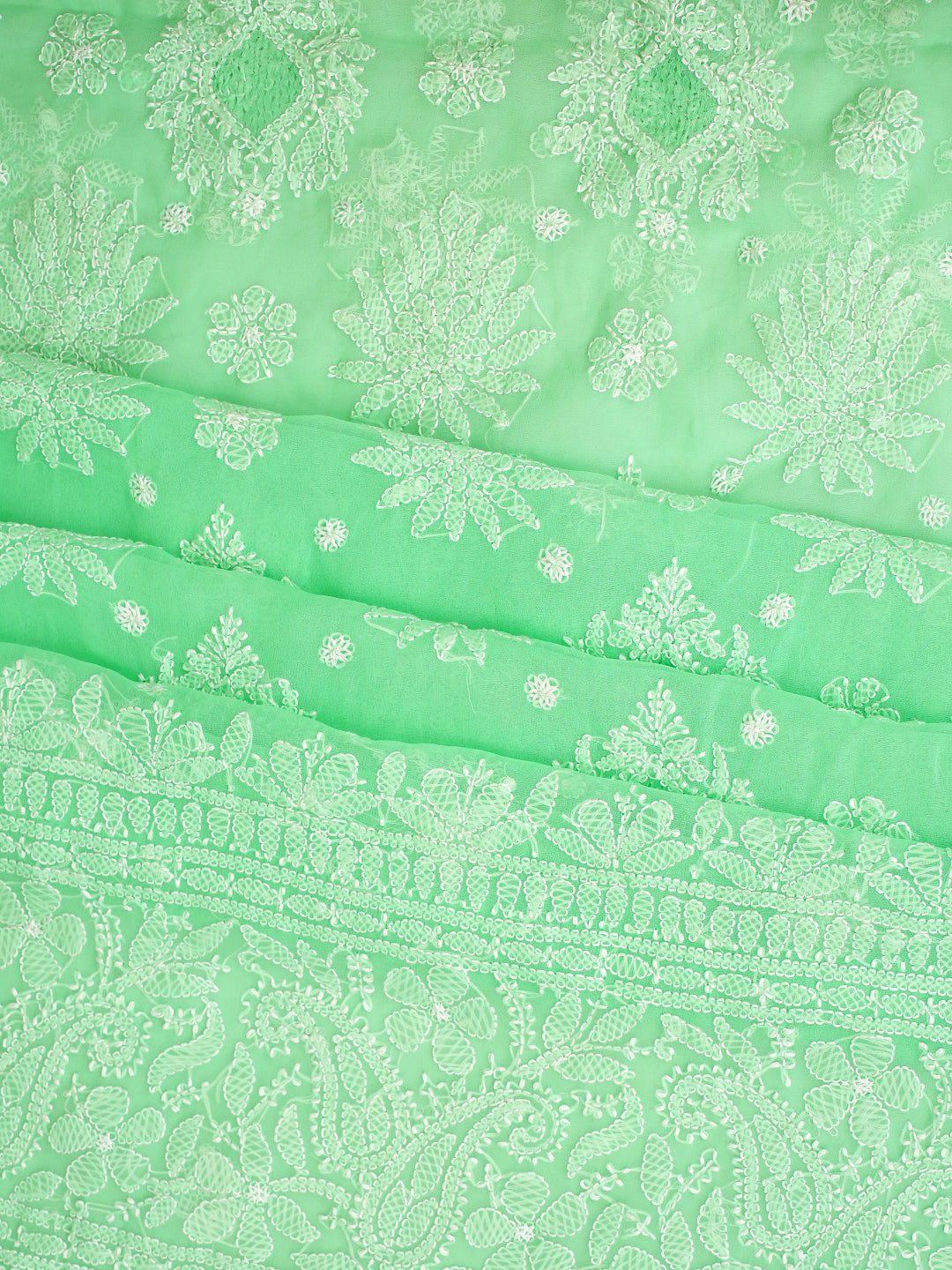 Ada Hand Embroidered Spring Green Georgette Lucknowi Chikankari Unstitched Suit Piece 01A1000770
