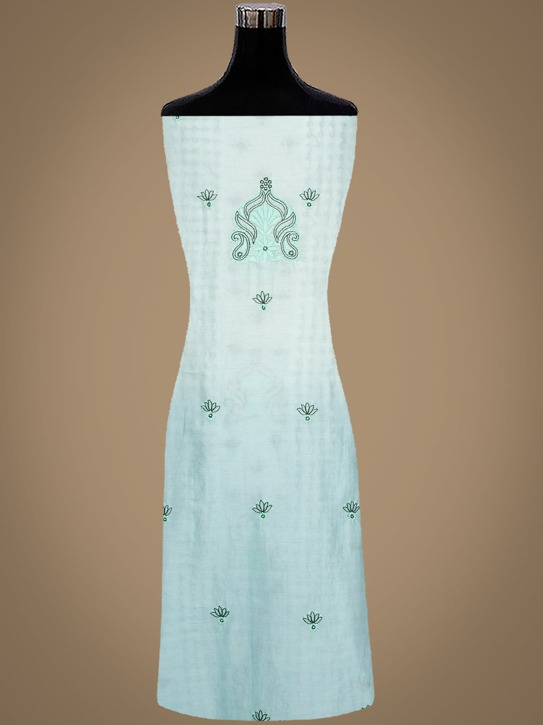 Ada Hand Embroidered Teal Green Chanderi Lucknowi Chikankari Unstitched Kurta Dupatta Set 01A904806