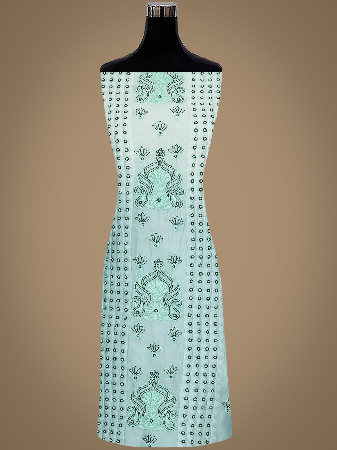 Ada Hand Embroidered Teal Green Chanderi Lucknowi Chikankari Unstitched Kurta Dupatta Set 01A904806