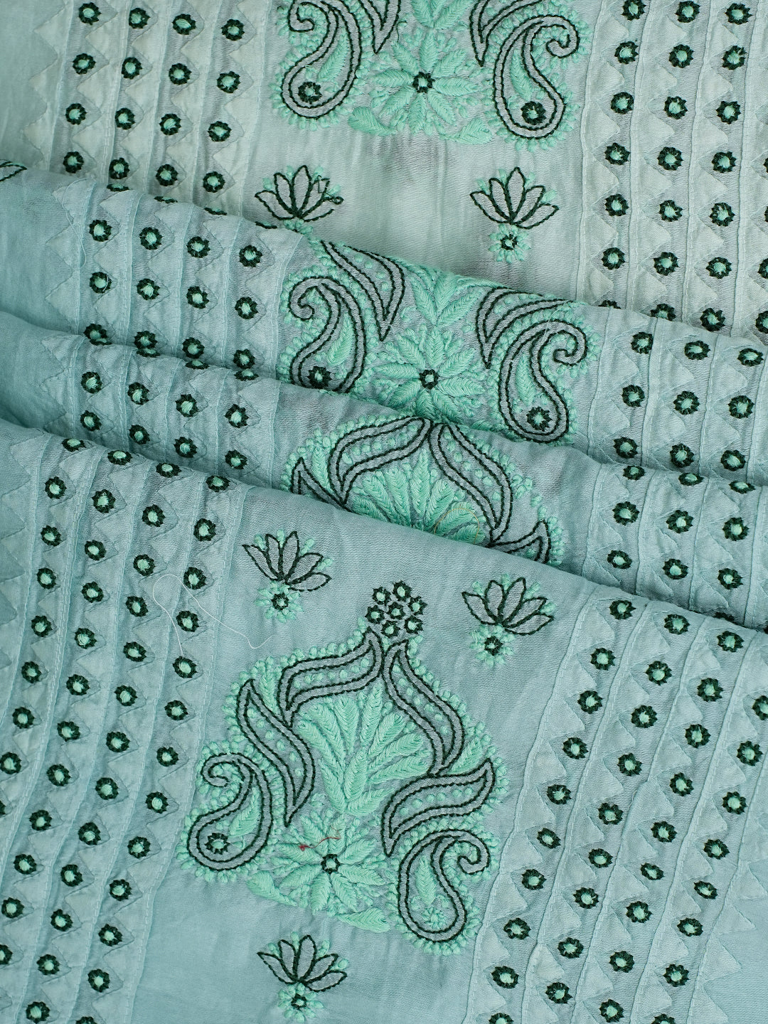 Ada Hand Embroidered Teal Green Chanderi Lucknowi Chikankari Unstitched Kurta Dupatta Set 01A904806