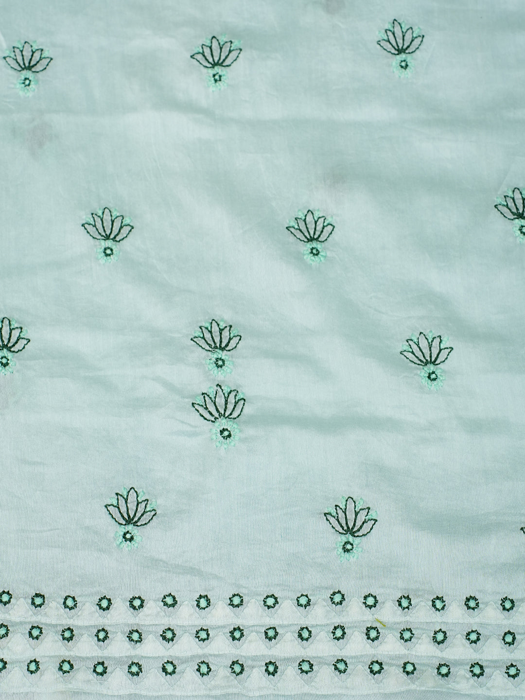 Ada Hand Embroidered Teal Green Chanderi Lucknowi Chikankari Unstitched Kurta Dupatta Set 01A904806