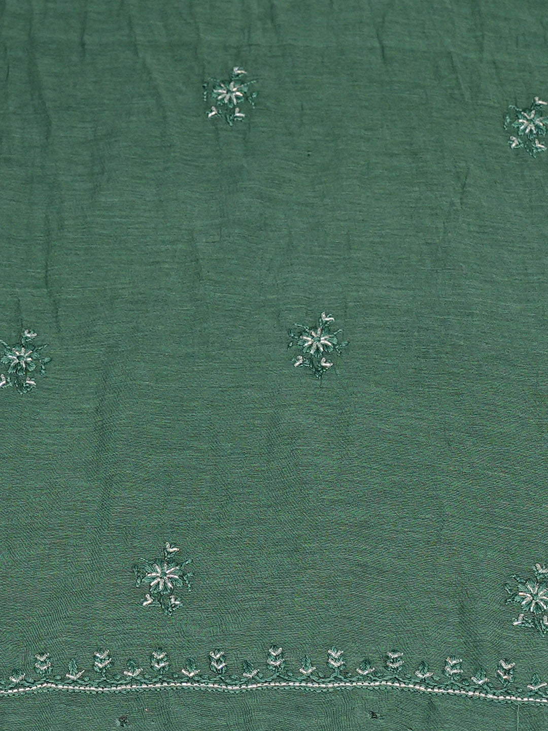 Ada Hand Embroidered Teal Green Chanderi Lucknowi Chikankari Unstitched Kurta Dupatta Set With Cutdana Work 01A762801