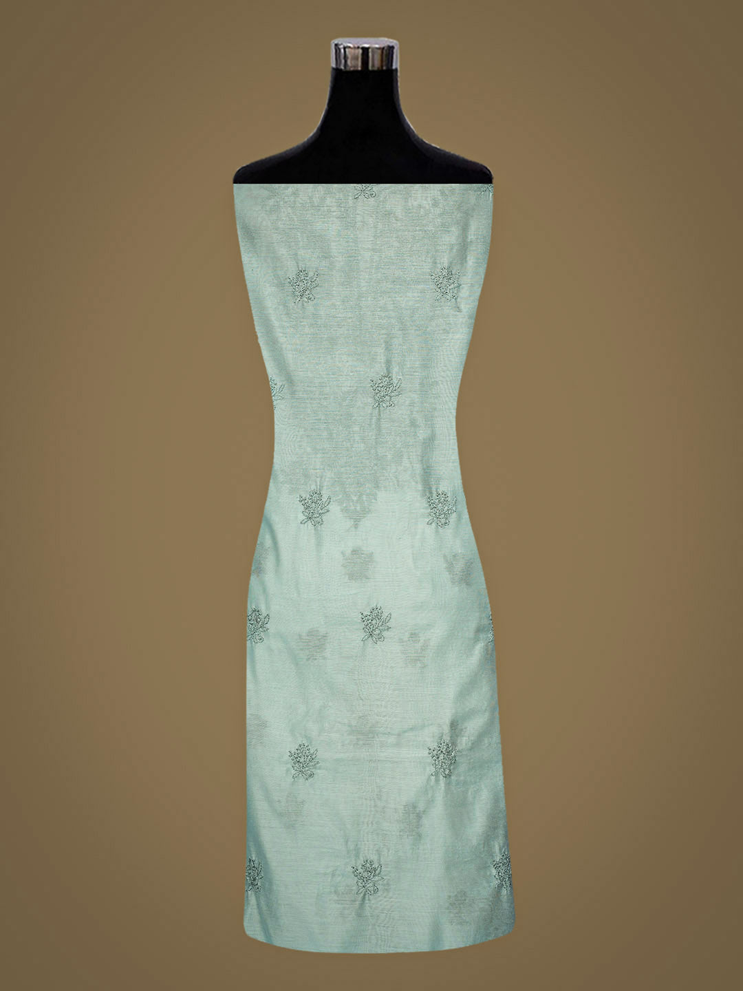 Ada Hand Embroidered Teal Green Chanderi Unstitched Lucknowi Chikankari Kurta Dupatta Set 01A981112