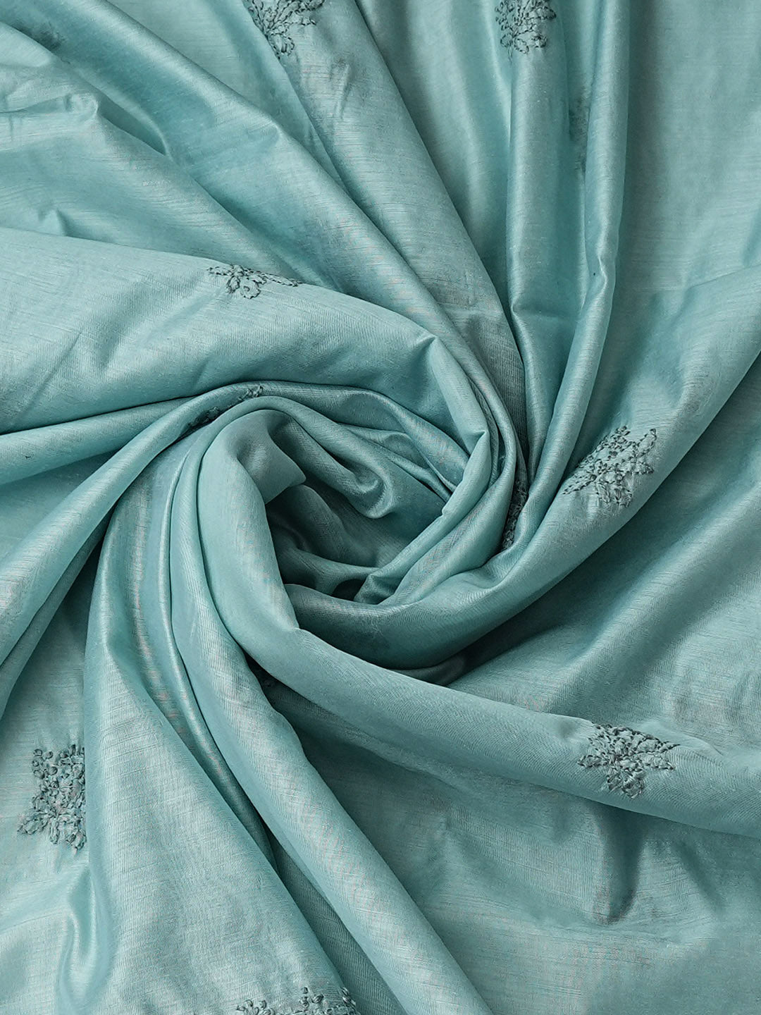 Ada Hand Embroidered Teal Green Chanderi Unstitched Lucknowi Chikankari Kurta Dupatta Set 01A981112