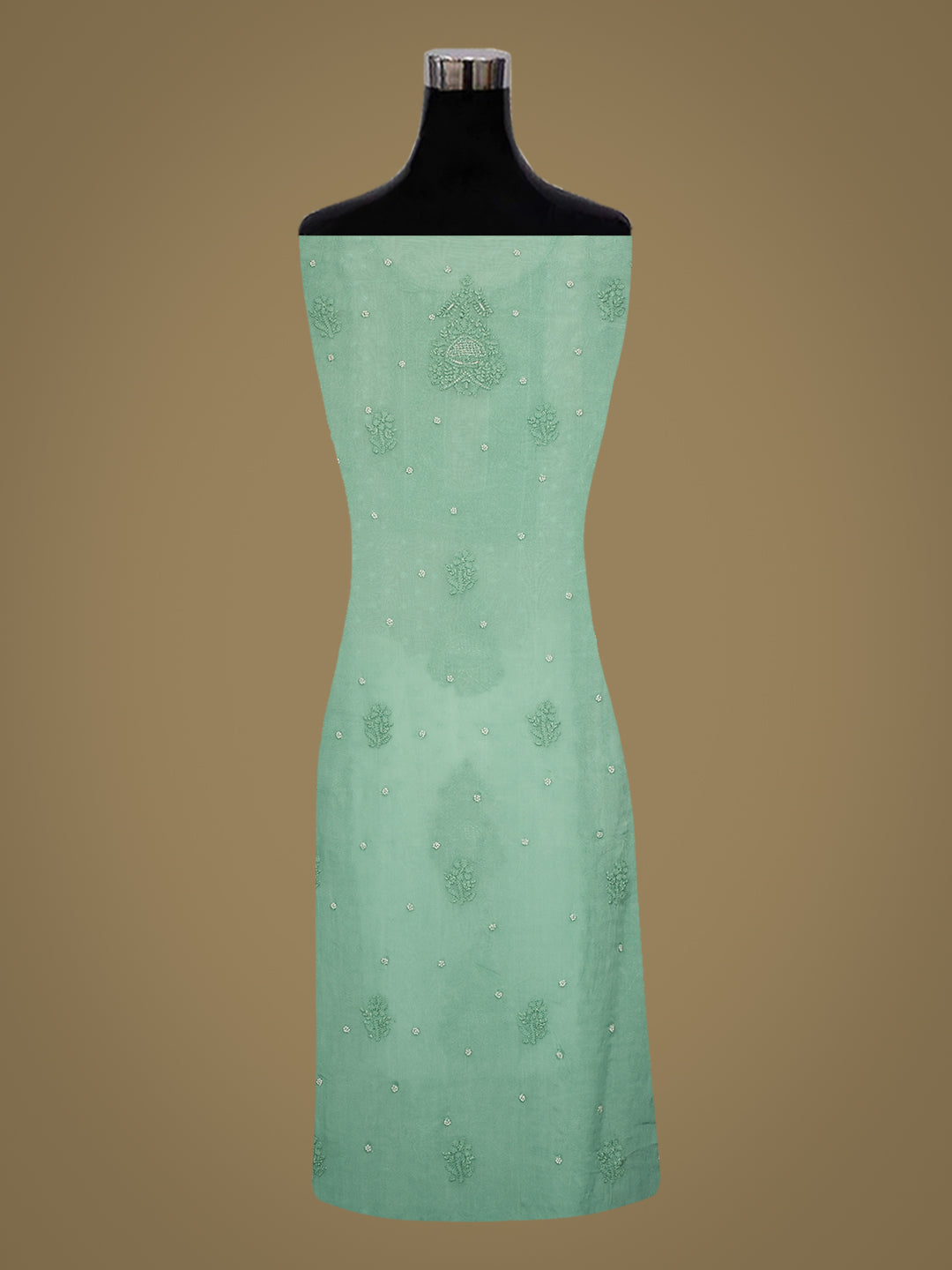 Ada Hand Embroidered Teal Organza Lucknowi Chikankari Unstitched Kurta Dupatta Set With Zari Work 01A403440
