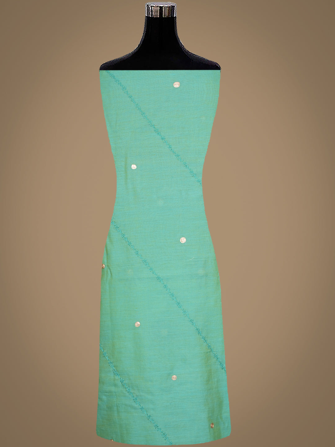 Ada Hand Embroidered Turquoise Green Chanderi Lucknowi Chikankari Unstitched Kurta With Zari Taar Work 01A548582
