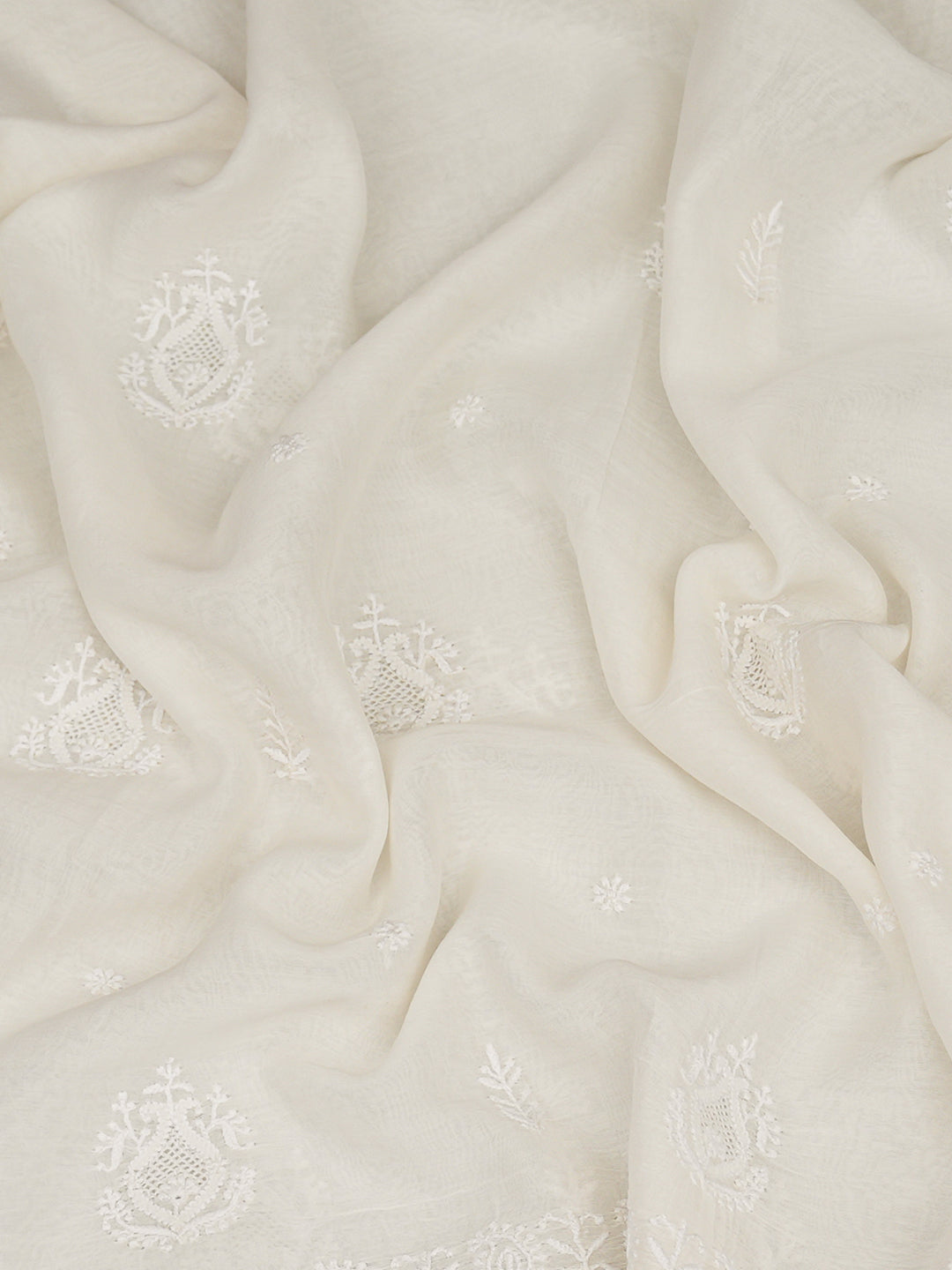 Ada Hand Embroidered White Chanderi Lucknowi Chikankari Dupatta 01A974289