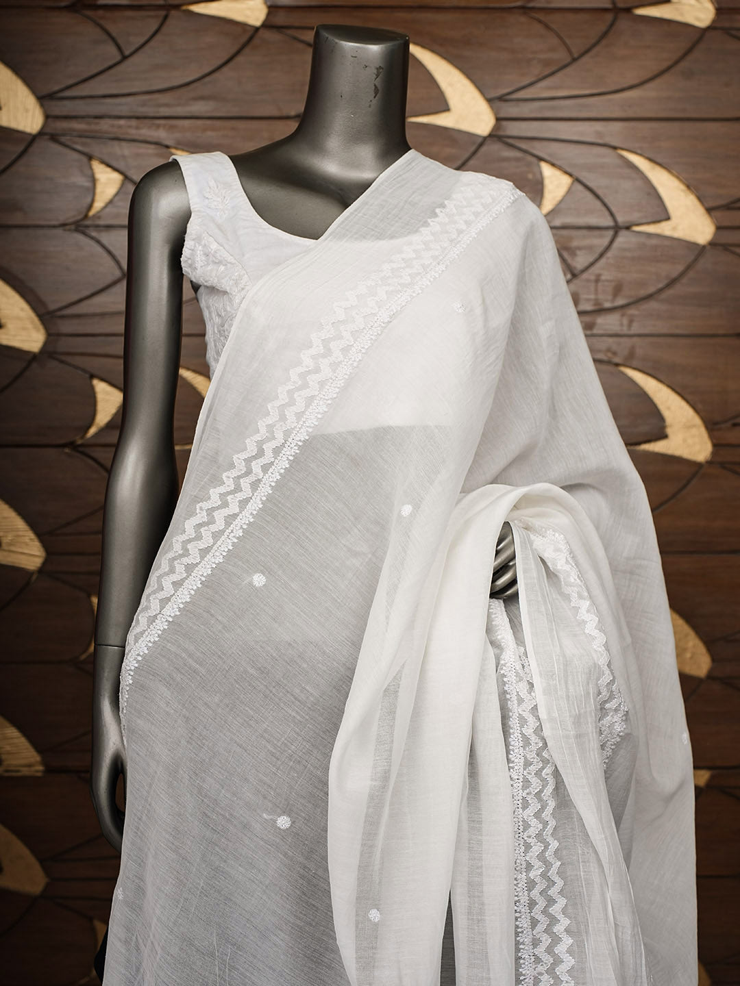 Ada Hand Embroidered White Chanderi Lucknowi Chikankari Dupatta 01A974294