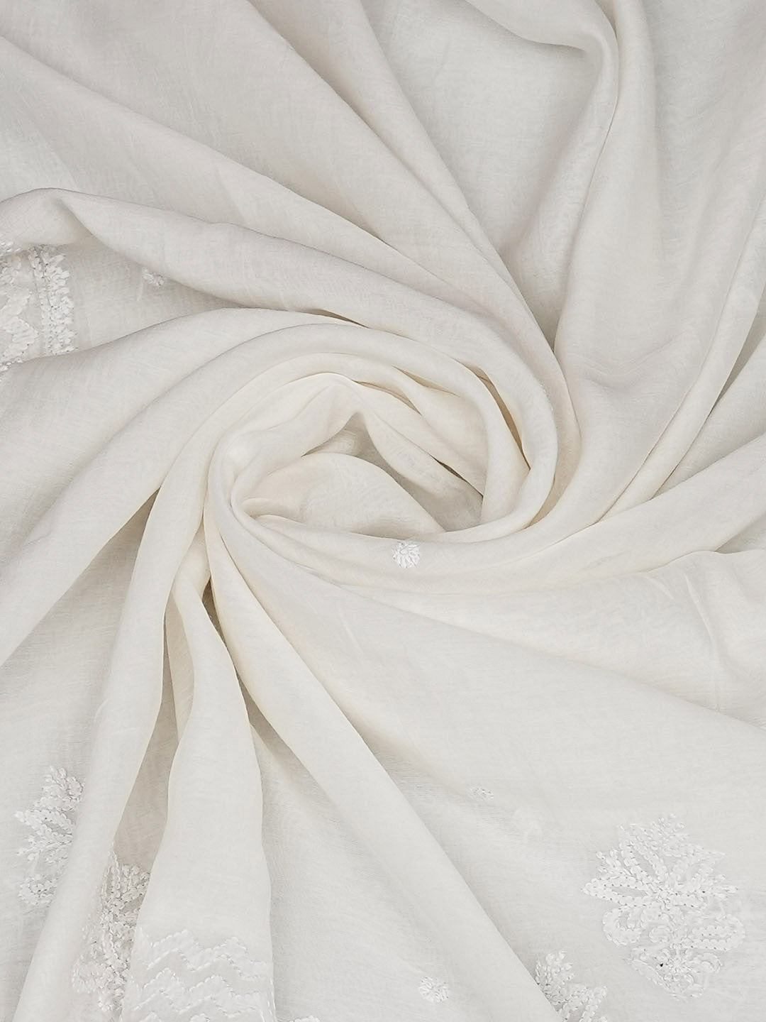 Ada Hand Embroidered White Chanderi Lucknowi Chikankari Dupatta 01A974294