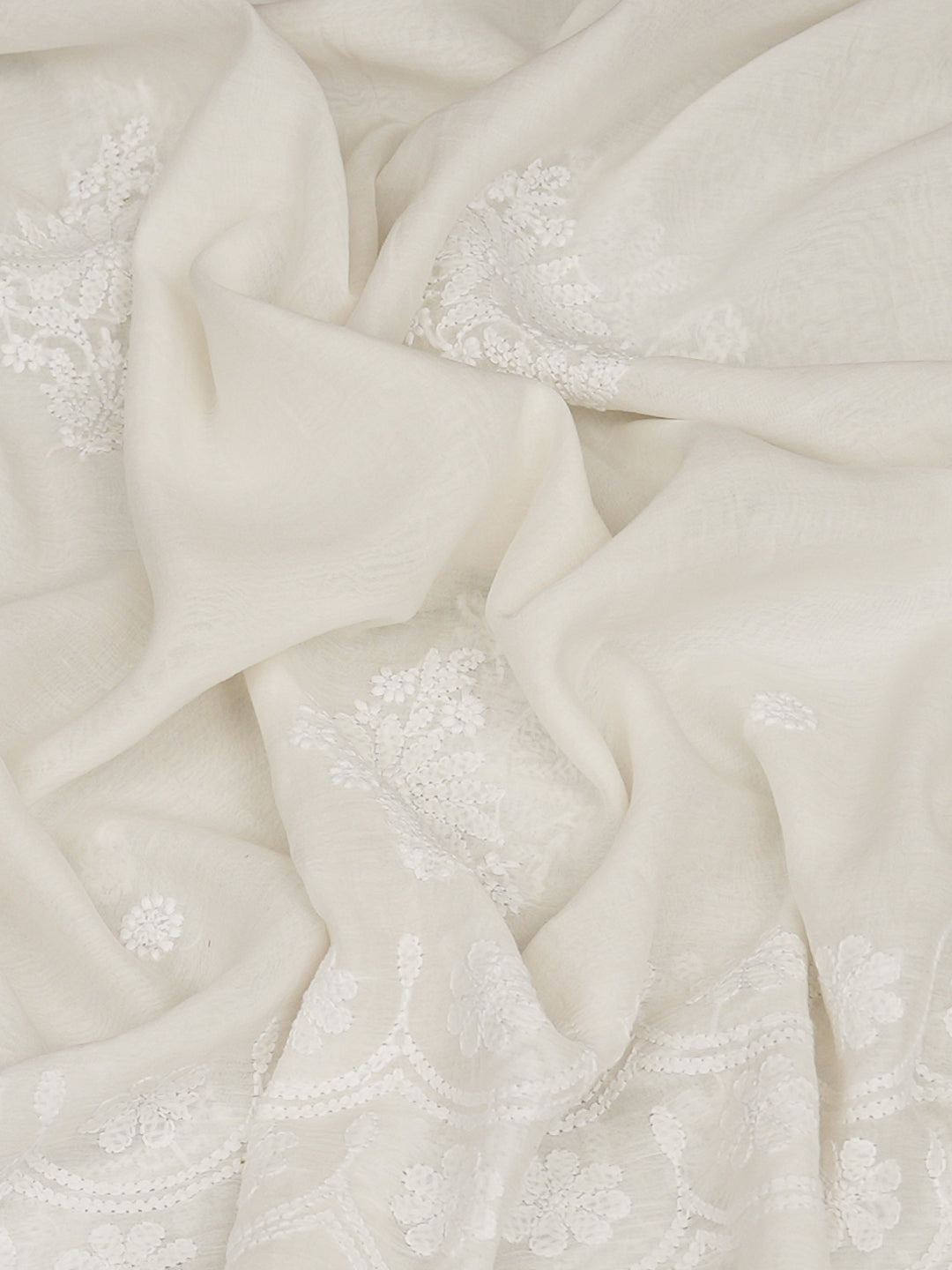 Ada Hand Embroidered White Chanderi Lucknowi Chikankari Dupatta 01A974310