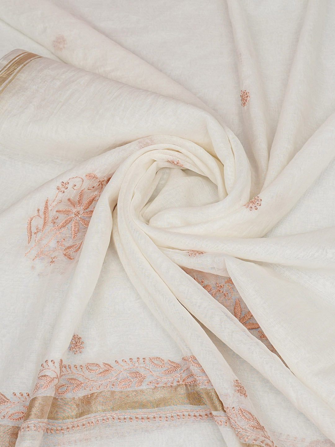 Ada Hand Embroidered White Chanderi Lucknowi Chikankari Dupatta 07A500733