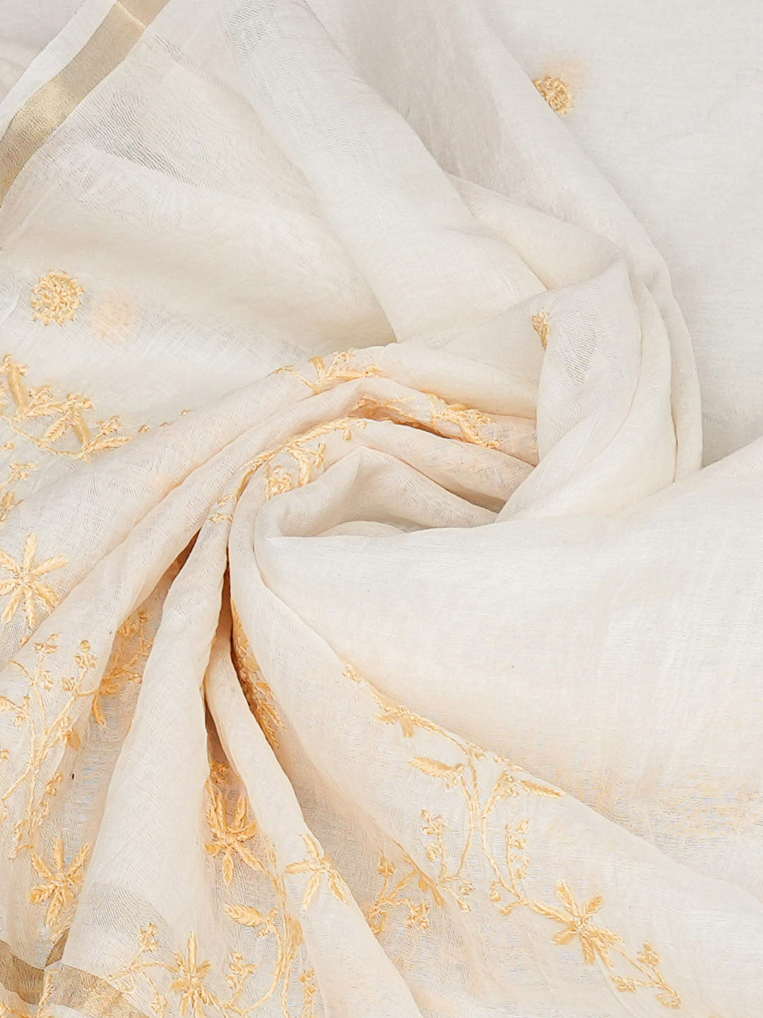 Ada Hand Embroidered White Chanderi Lucknowi Chikankari Dupatta 07A501839