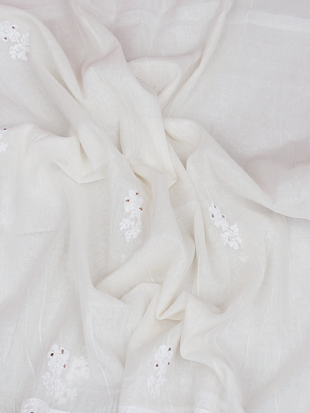 Ada Hand Embroidered White Chanderi Lucknowi Chikankari Dupatta With Muqaish/Mukaish Work 01A1014087_4
