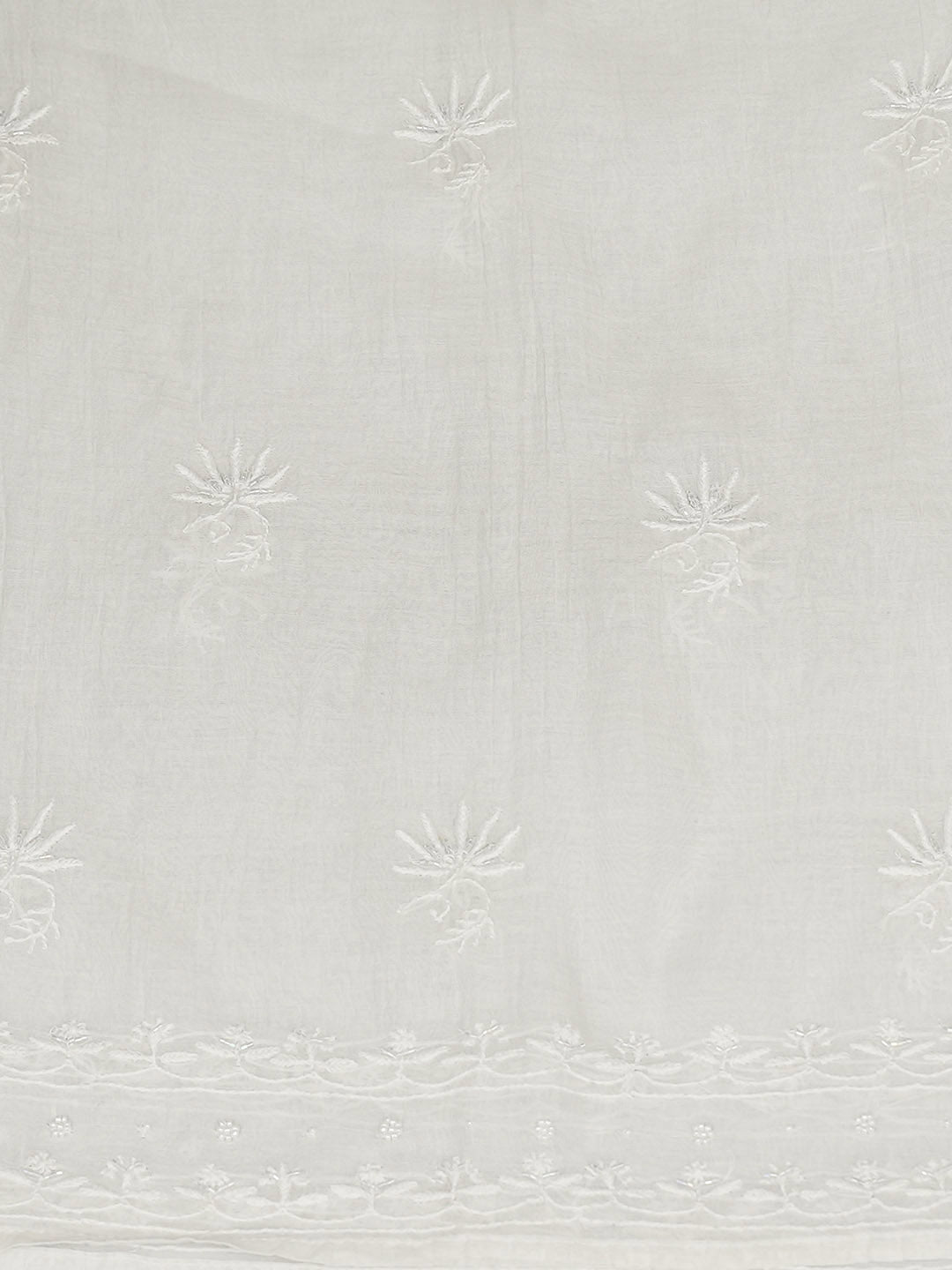 Ada Hand Embroidered White Chanderi Lucknowi Chikankari Semi-Stitched A-Line Kurta Dupatta Set With Cutdana Work 01A954234