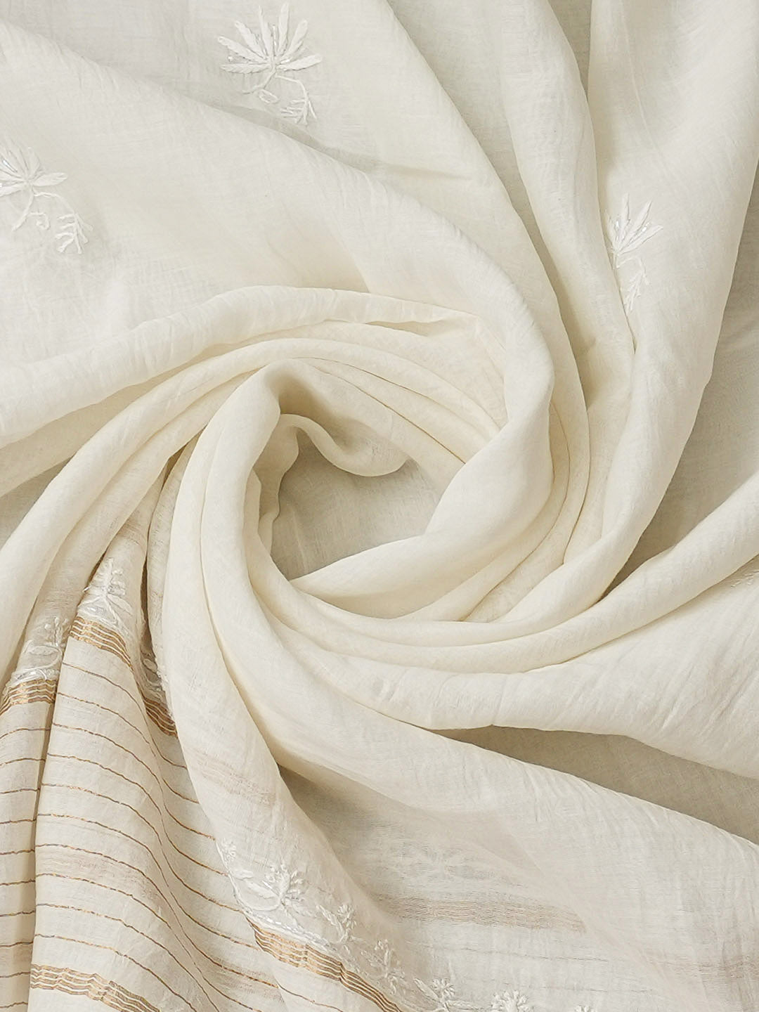 Ada Hand Embroidered White Chanderi Lucknowi Chikankari Semi-Stitched A-Line Kurta Dupatta Set With Cutdana Work 01A954234