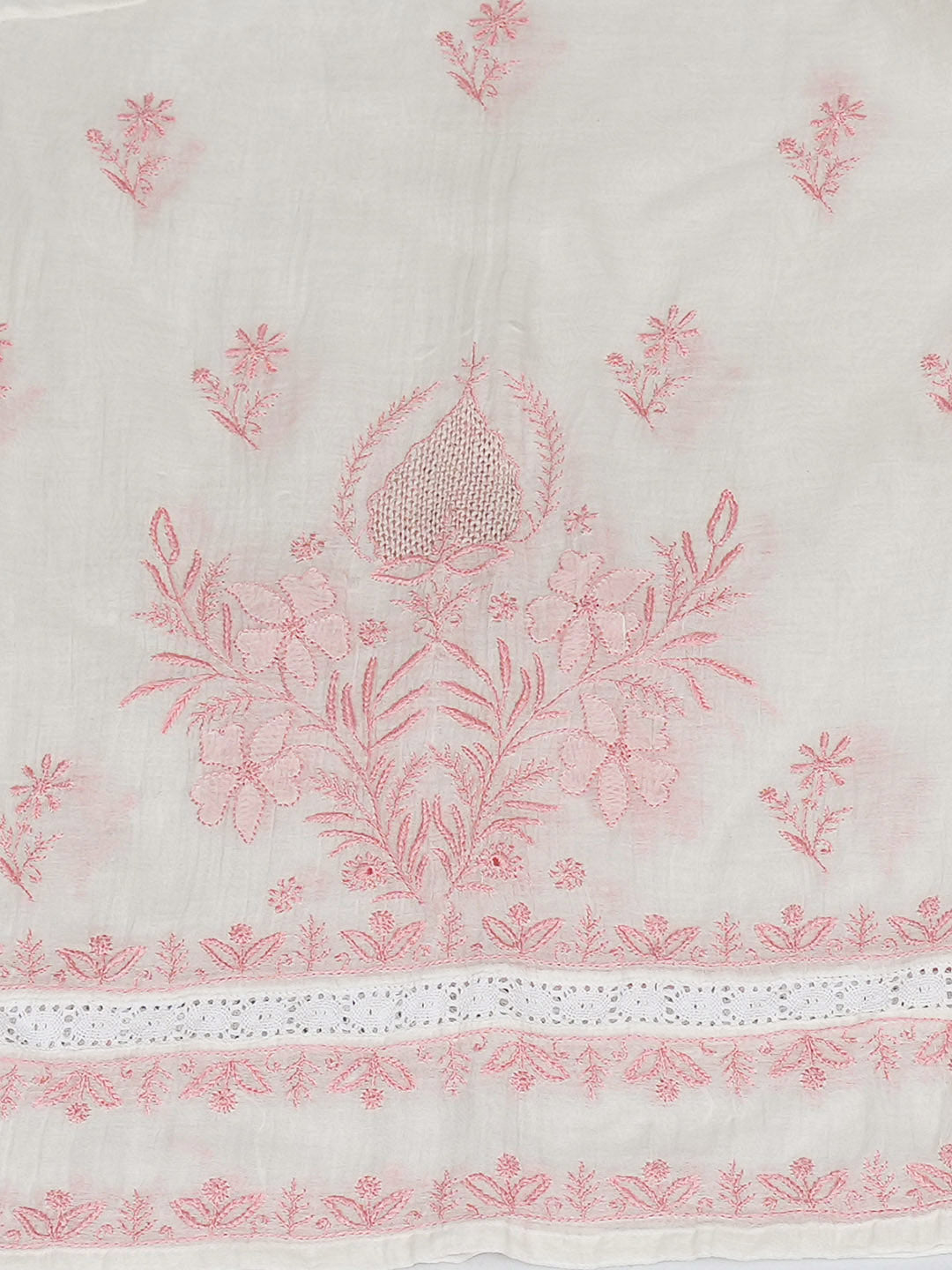 Ada Hand Embroidered White Chanderi Lucknowi Chikankari Semi-Stitched Kurta Dupatta Set 01A939476