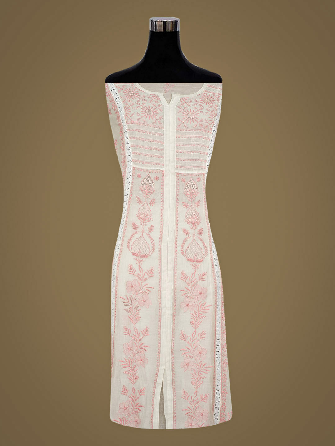 Ada Hand Embroidered White Chanderi Lucknowi Chikankari Semi-Stitched Kurta Dupatta Set 01A939476