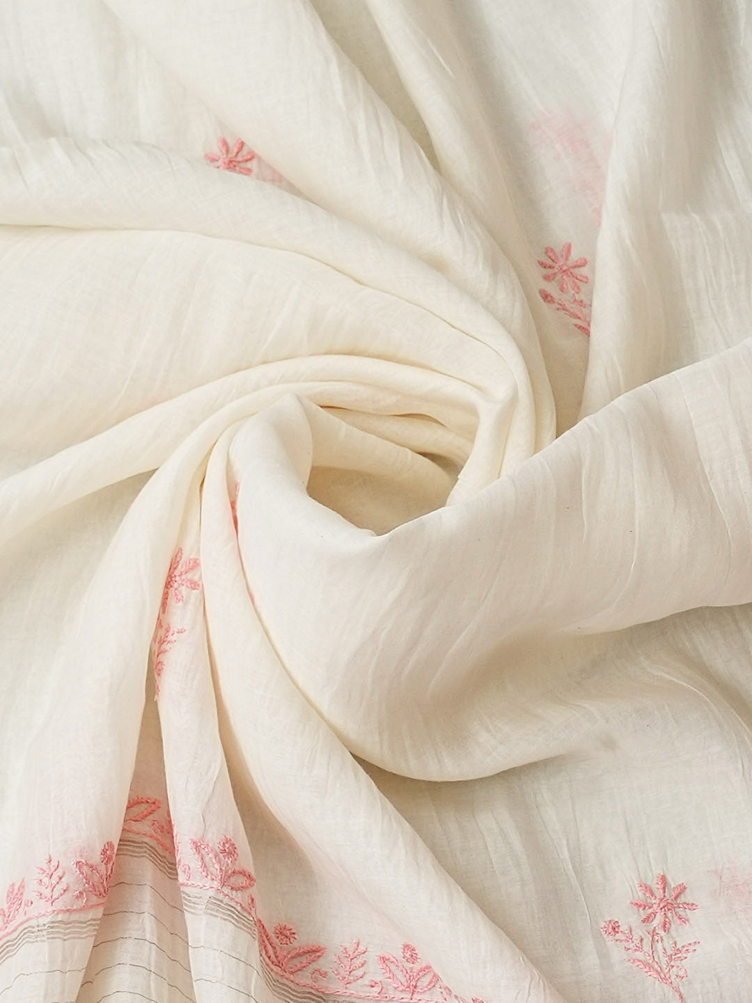 Ada Hand Embroidered White Chanderi Lucknowi Chikankari Semi-Stitched Kurta Dupatta Set 01A939476