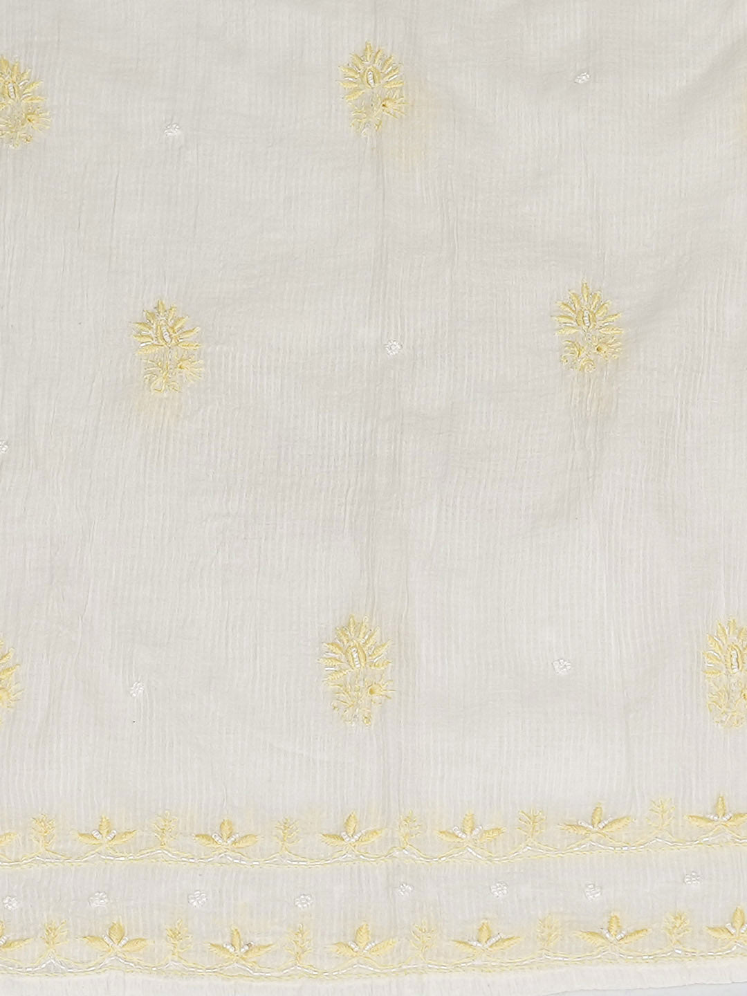 Ada Hand Embroidered White Chanderi Lucknowi Chikankari Semi-Stitched Kurta Dupatta Set With Cutdana Work 01A612141