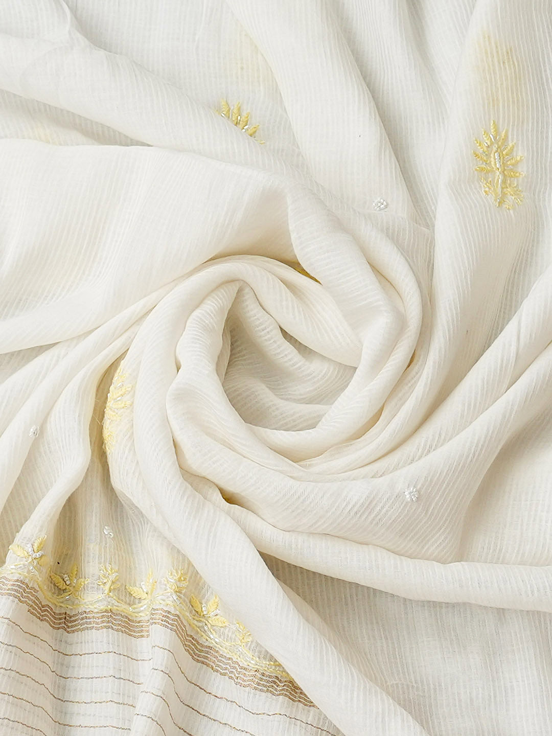 Ada Hand Embroidered White Chanderi Lucknowi Chikankari Semi-Stitched Kurta Dupatta Set With Cutdana Work 01A612141