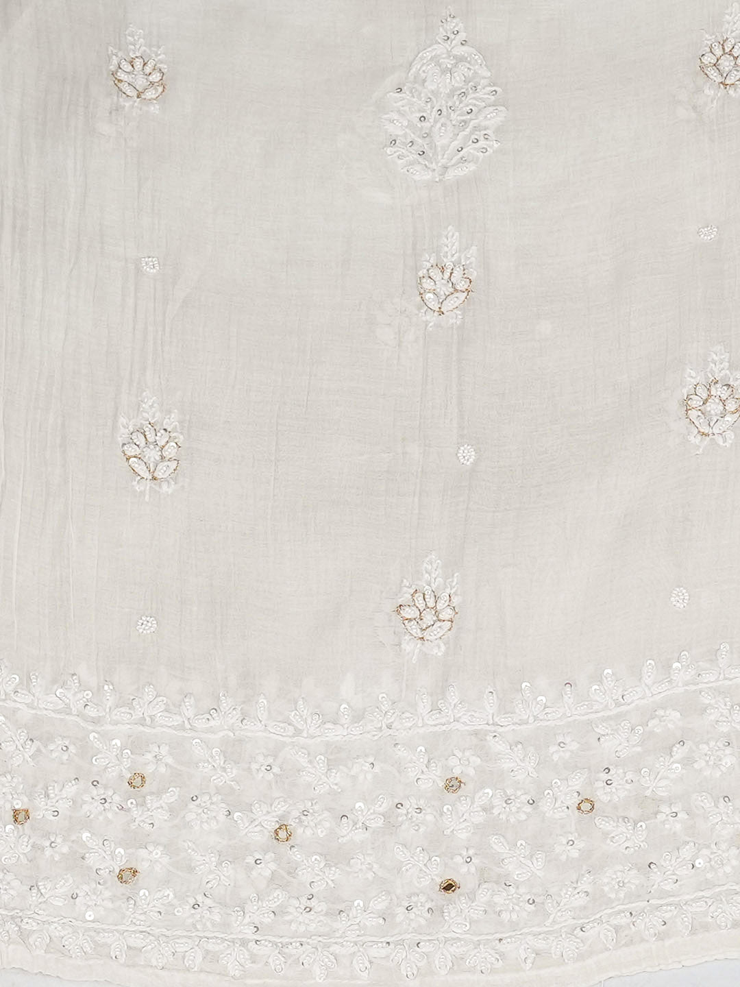 Ada Hand Embroidered White Chanderi Lucknowi Chikankari Semi-Stitched Kurta Dupatta Set With Pearl Work 01A967604