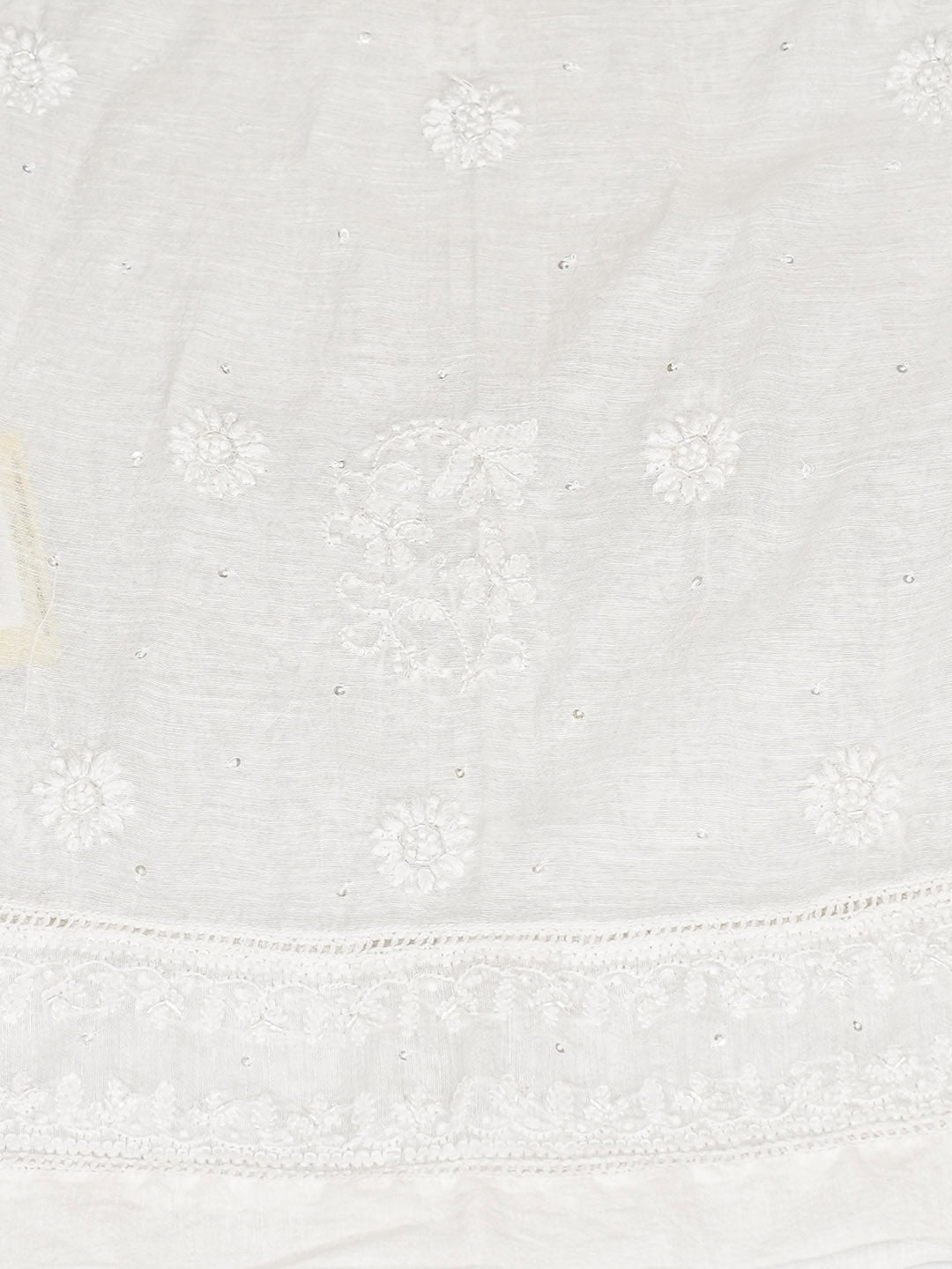 Ada Hand Embroidered White Chanderi Lucknowi Chikankari Semi-Stitched Kurta Dupatta set with Pearl, Sequinned & Cutdana Work 01A435642