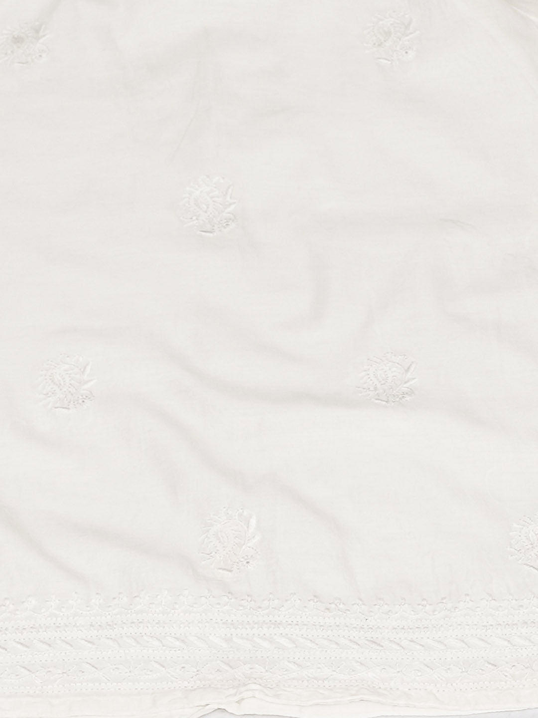 Ada Hand Embroidered White Chanderi Lucknowi Chikankari Semi Unstitched Kurta Dupatta Set 01A896644