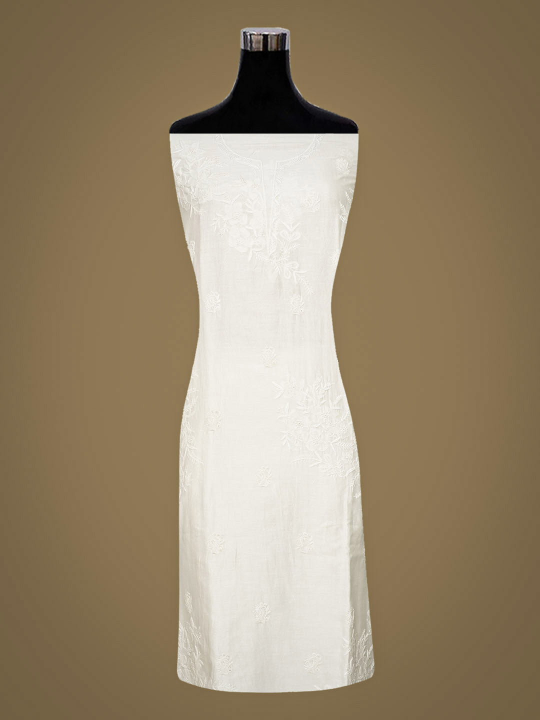 Ada Hand Embroidered White Chanderi Lucknowi Chikankari Semi Unstitched Kurta Dupatta Set 01A896644
