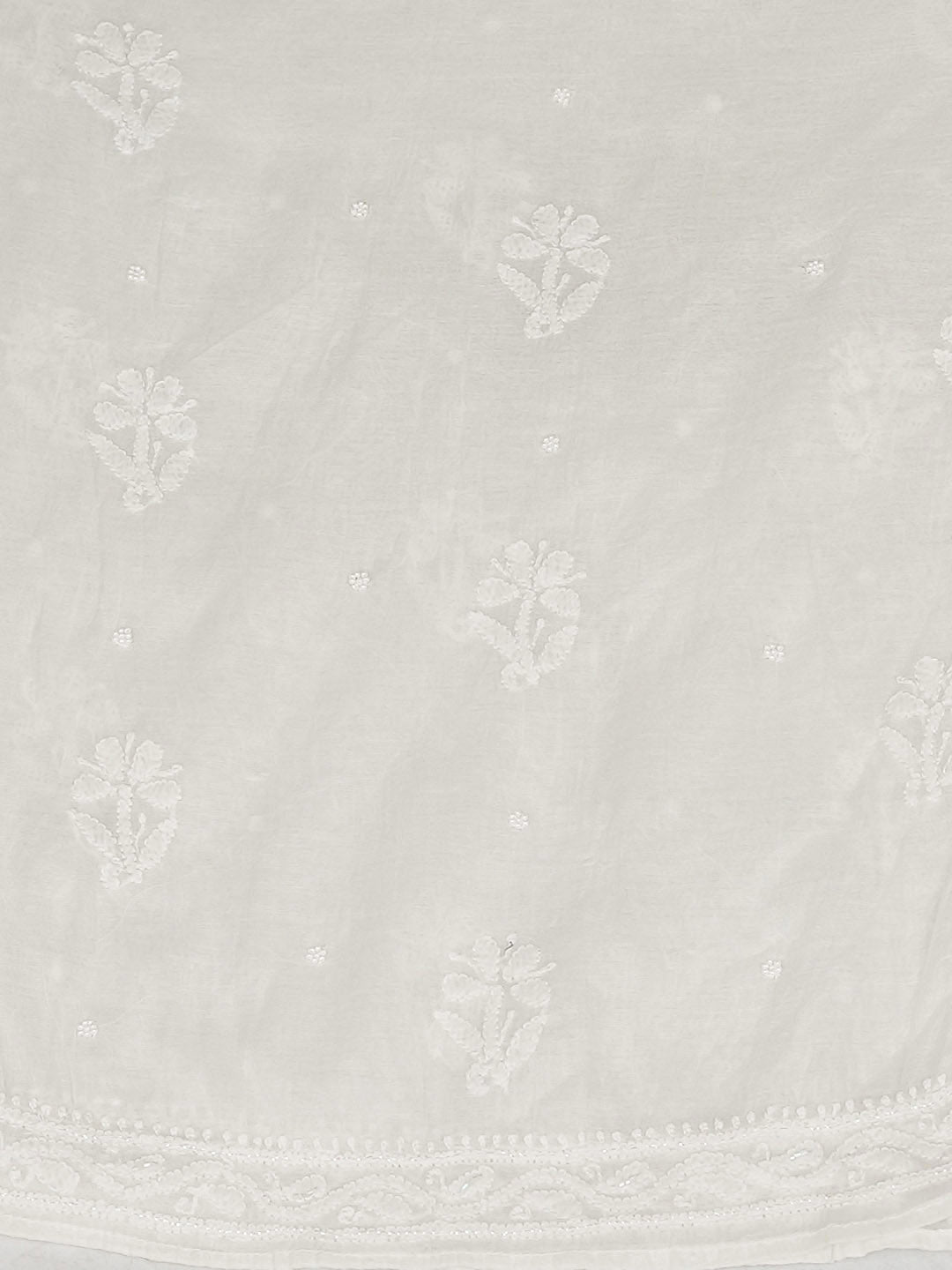 Ada Hand Embroidered White Chanderi Lucknowi Chikankari Semi-Stitched Kurta Dupatta Set With Pearl Work 01A980176