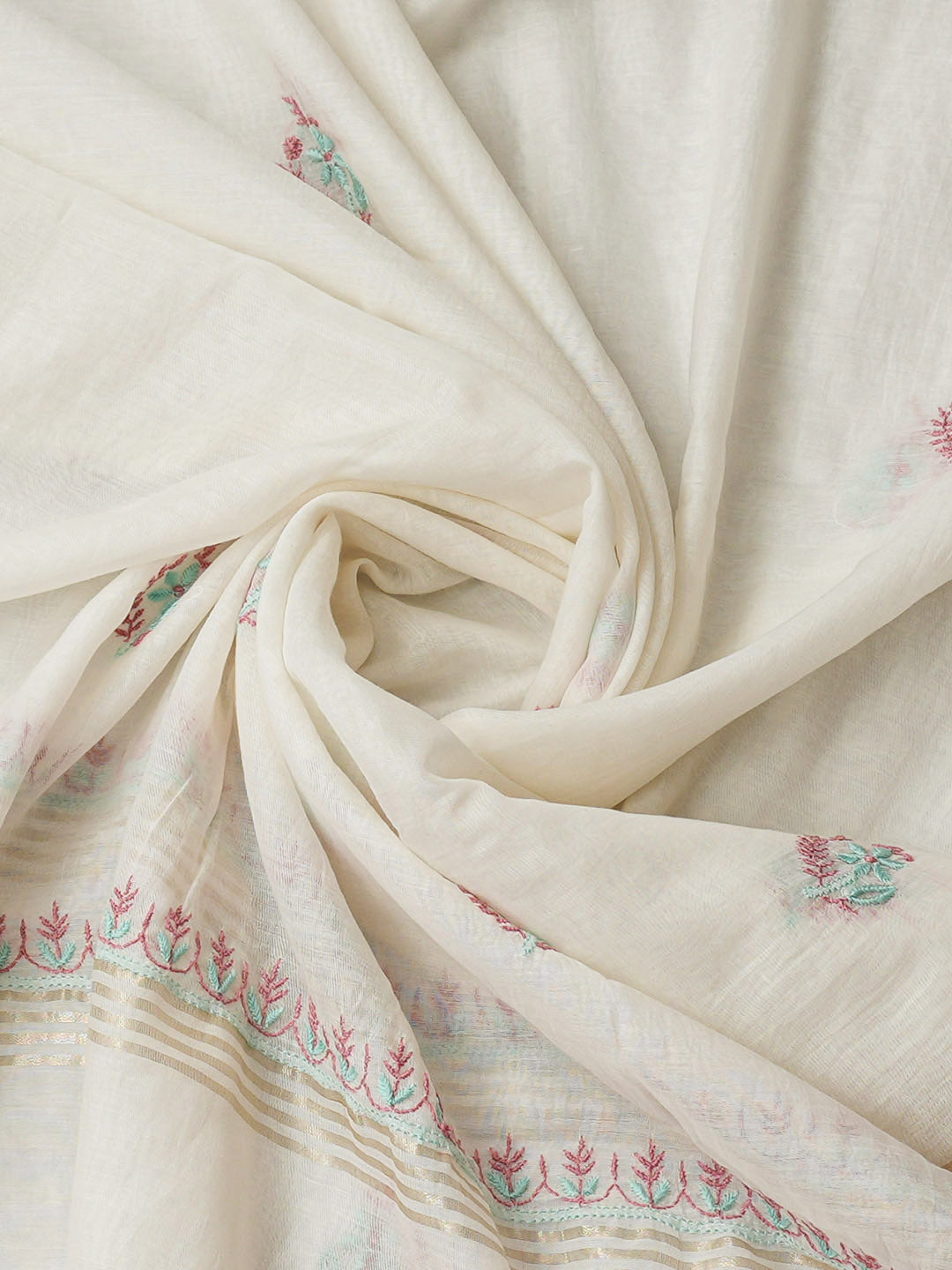 Ada Hand Embroidered White Chanderi Lucknowi Chikankari Unstitched Kurta Dupatta 01A955578