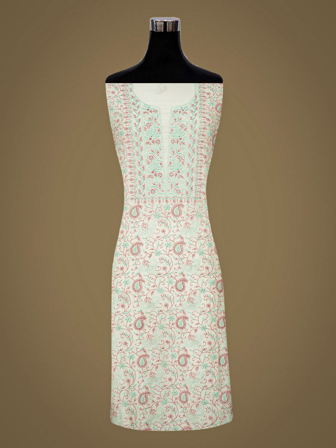 Ada Hand Embroidered White Chanderi Lucknowi Chikankari Unstitched Kurta Dupatta 01A955578