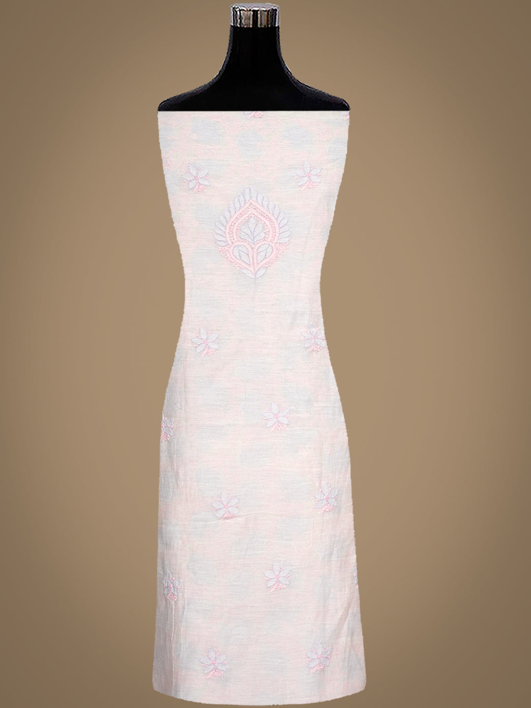 Ada Hand Embroidered White Chanderi Lucknowi Chikankari Unstitched Kurta Dupatta 01A980410