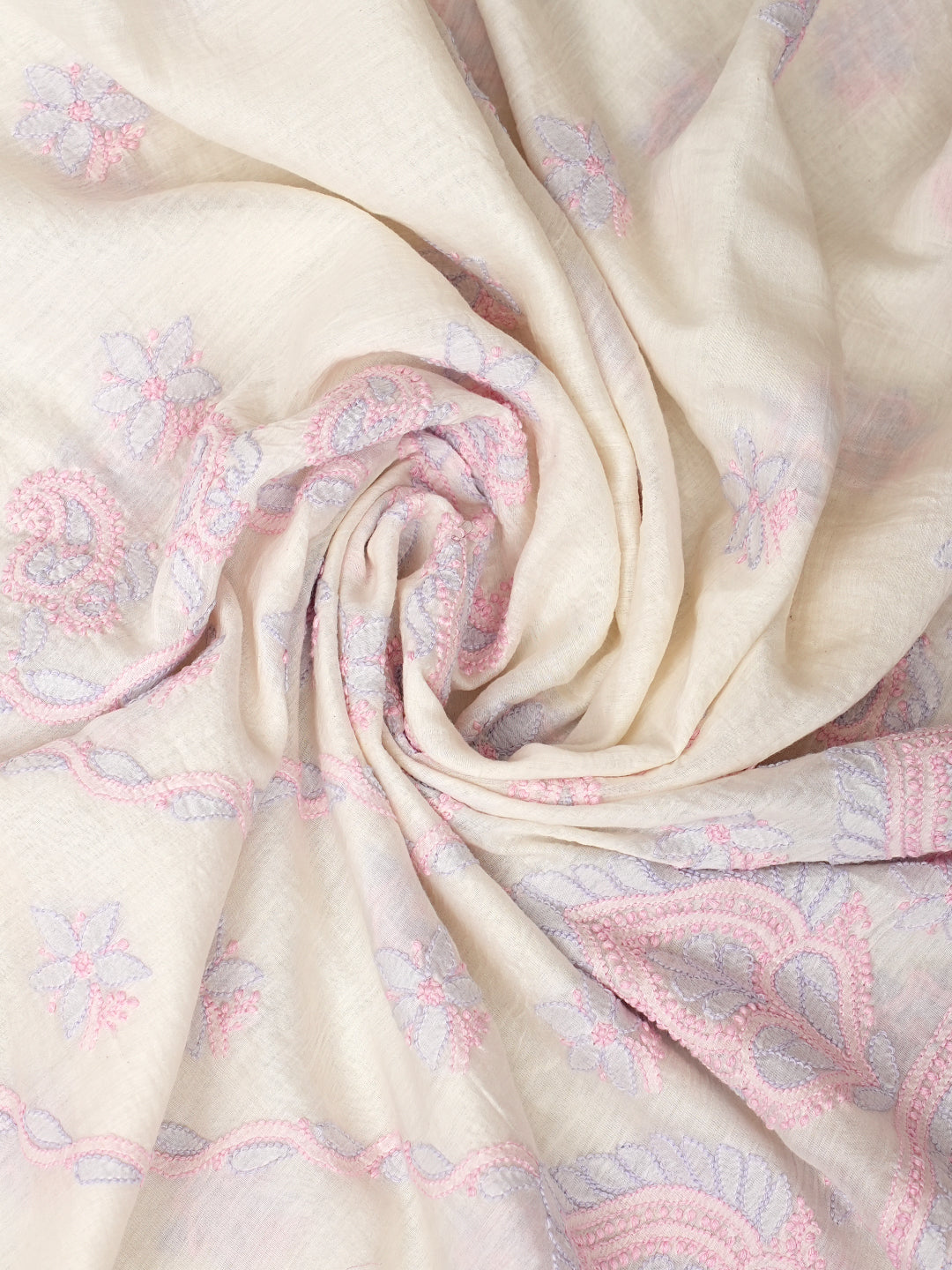 Ada Hand Embroidered White Chanderi Lucknowi Chikankari Unstitched Kurta Dupatta 01A980410