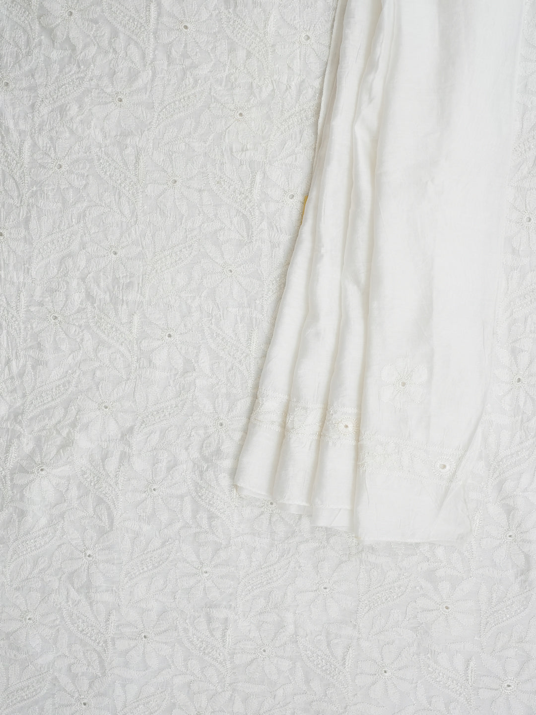 Ada Hand Embroidered White Chanderi Lucknowi Chikankari Unstitched Kurta Dupatta Set 01A798338