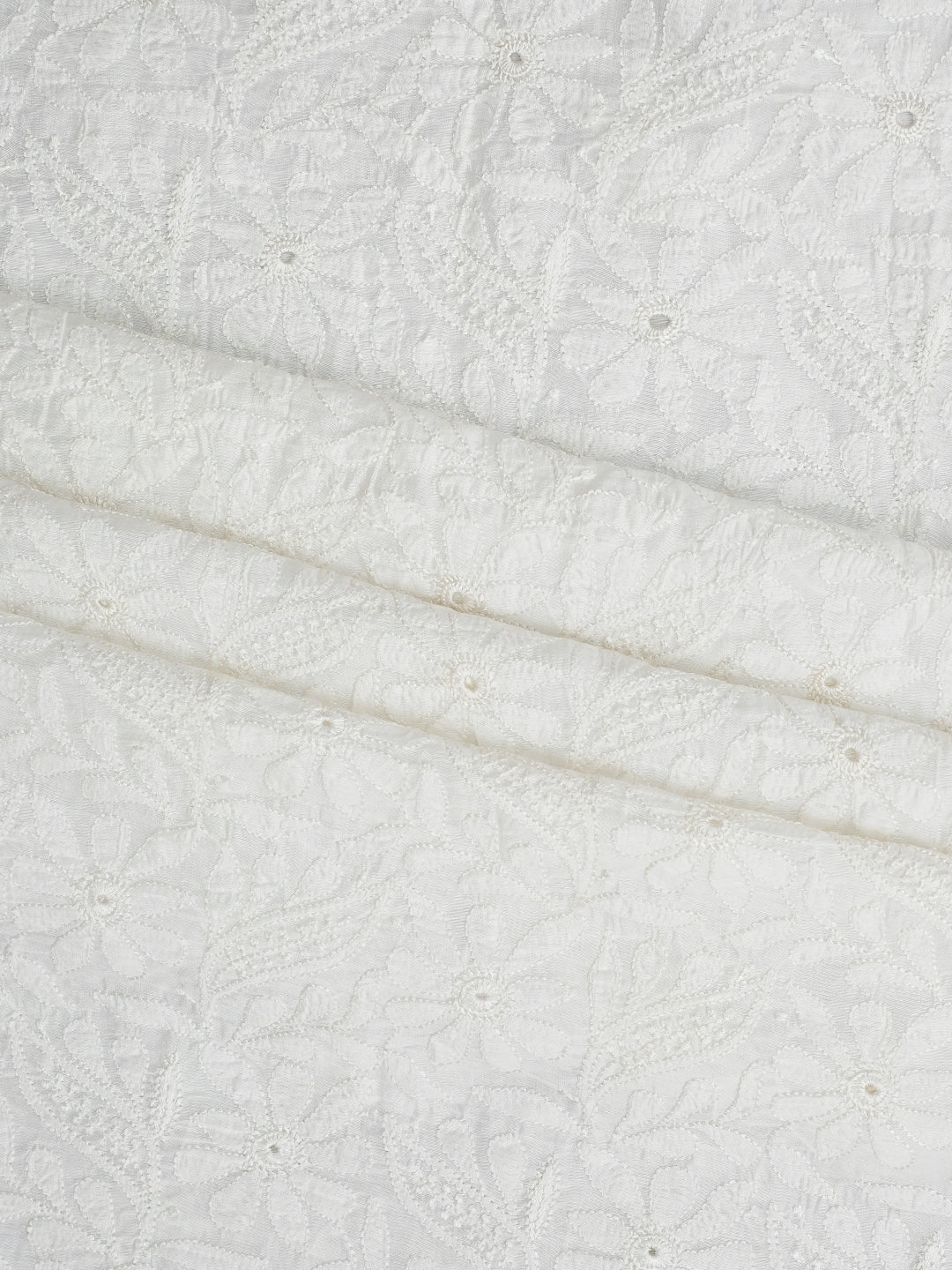 Ada Hand Embroidered White Chanderi Lucknowi Chikankari Unstitched Kurta Dupatta Set 01A798338