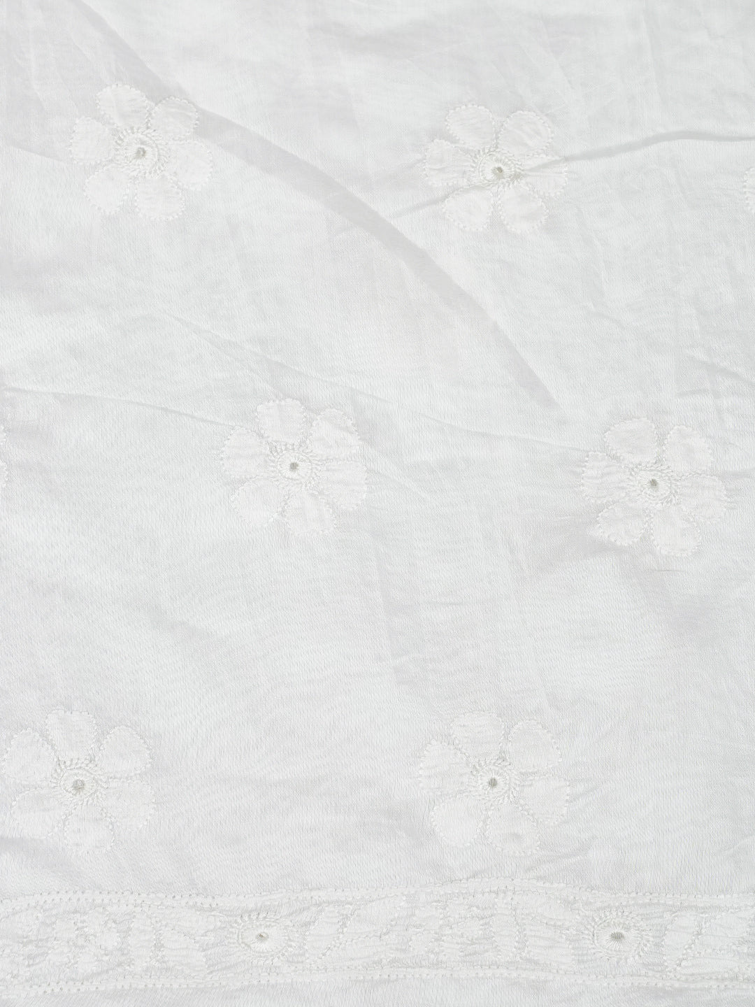 Ada Hand Embroidered White Chanderi Lucknowi Chikankari Unstitched Kurta Dupatta Set 01A798338